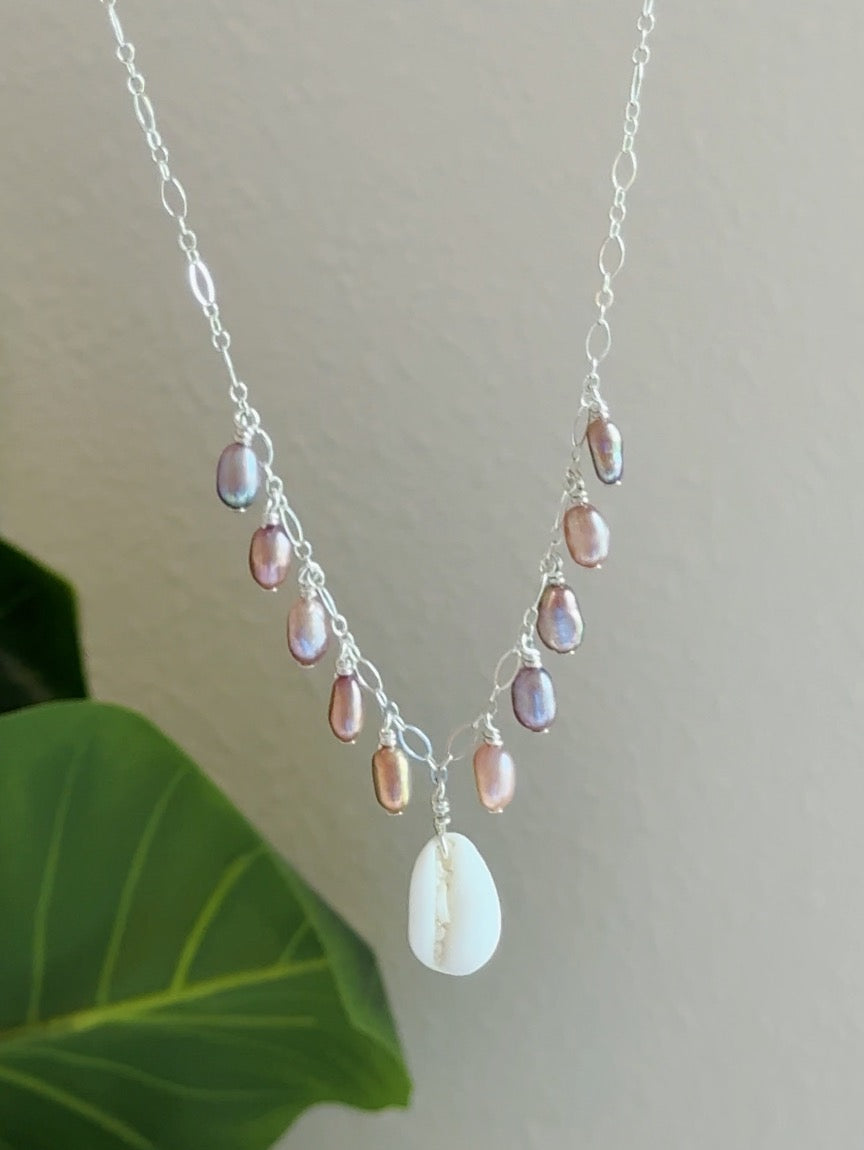 Sterling Silver Mermaid Pearl Cowrie Shell Multi Necklace