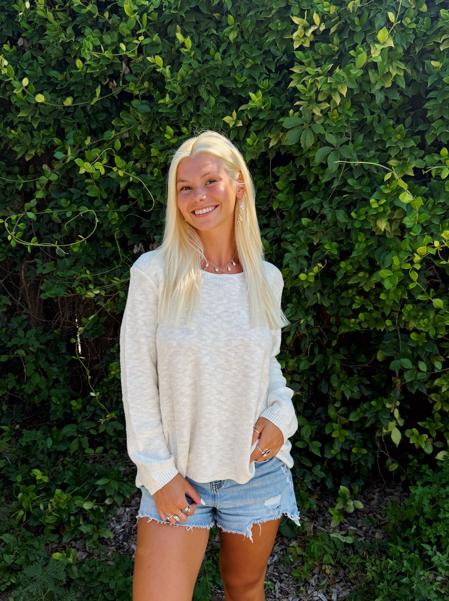 Cream Scoop Neck Summer Sweater