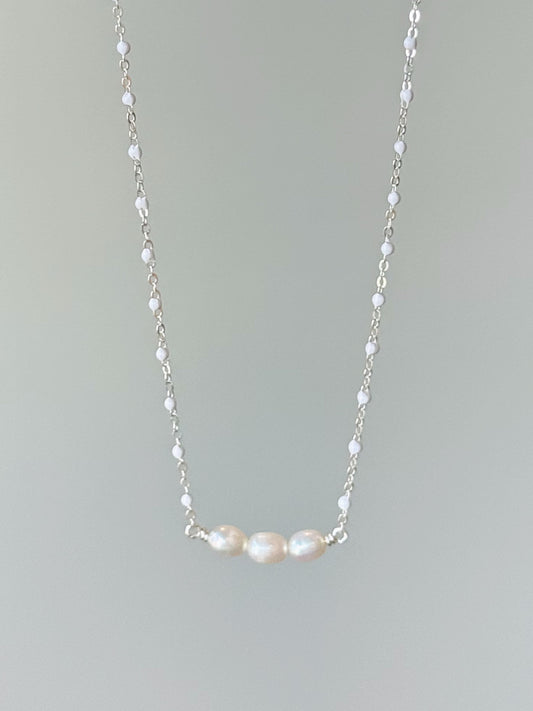 Sterling Silver Pearl Bar Necklace