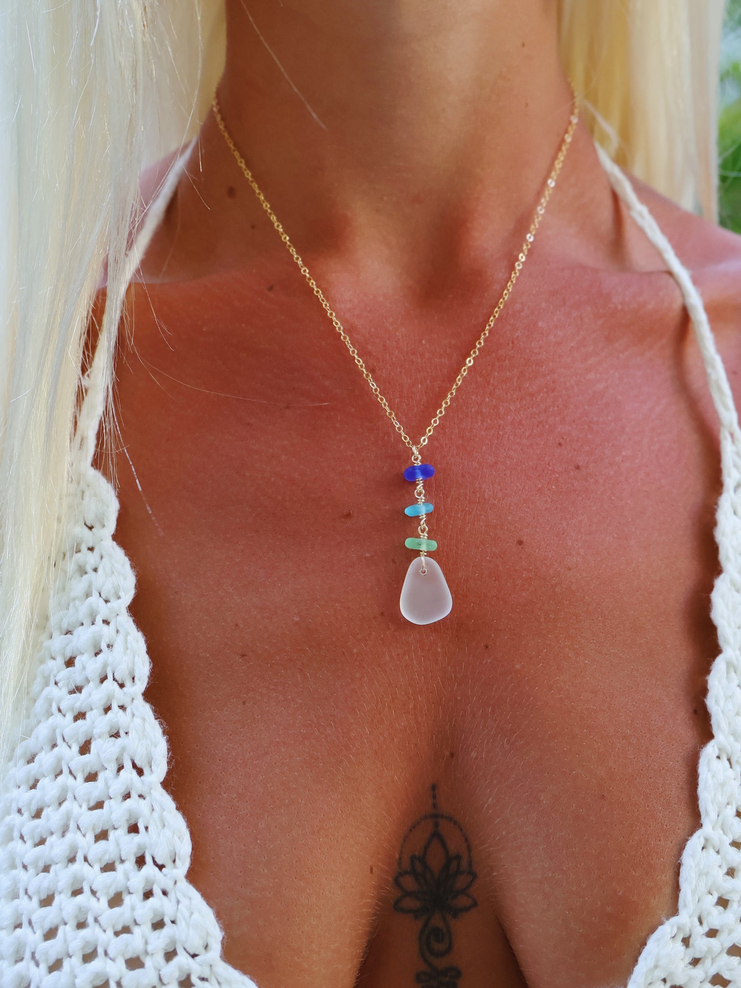 Gold Filled Multi Sea Glass Stack Necklace