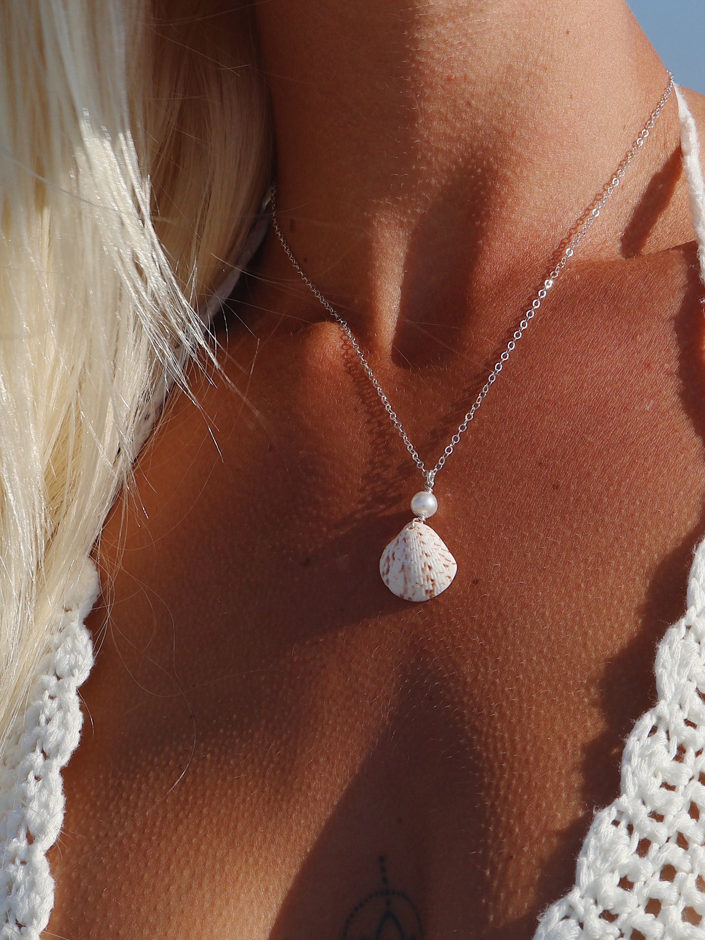 Sterling Silver Cayman Shell with Pearl Necklace