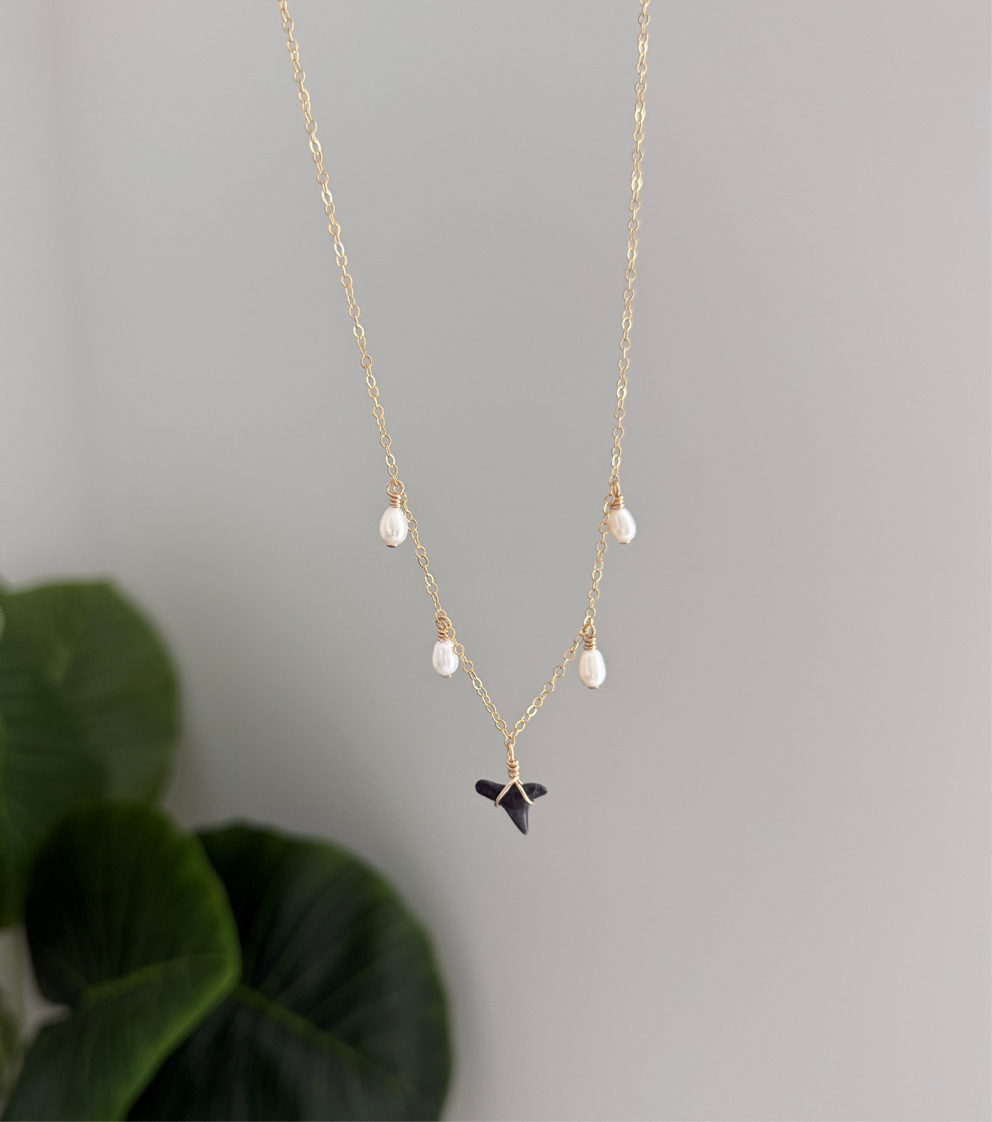 Gold Filled Shark Tooth & Baroque Pearl Multi Necklace