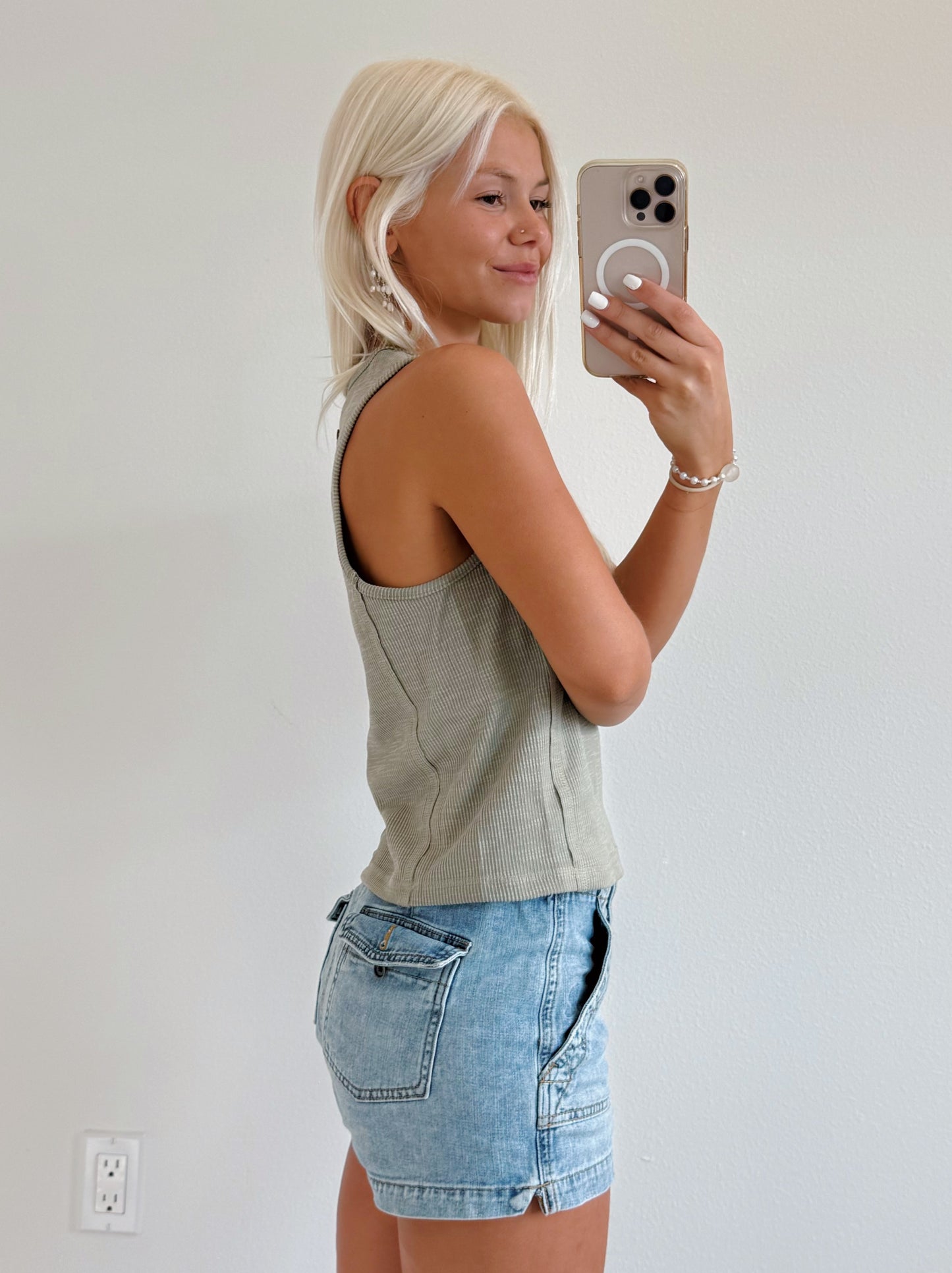 Washed Ribbed Sage Tank Top