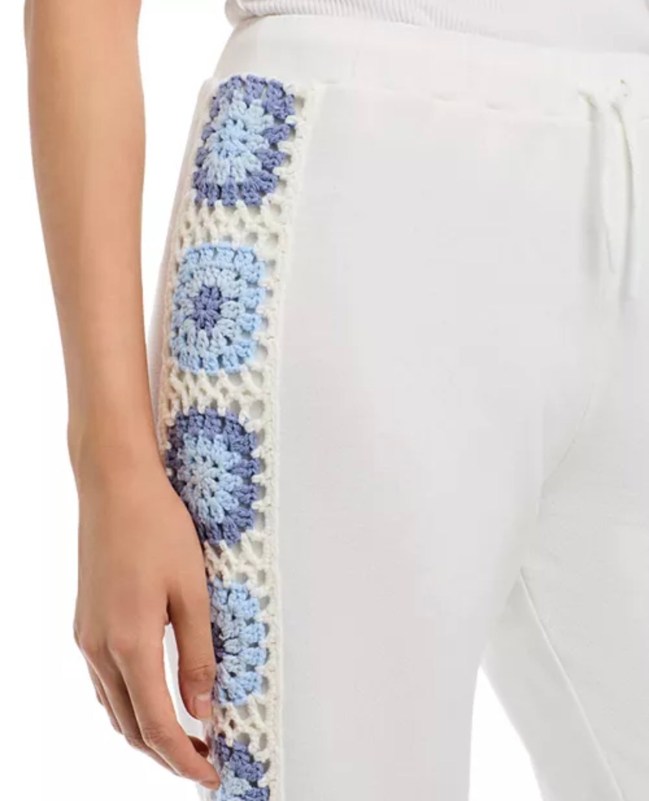 White & Blue Crochet Joggers