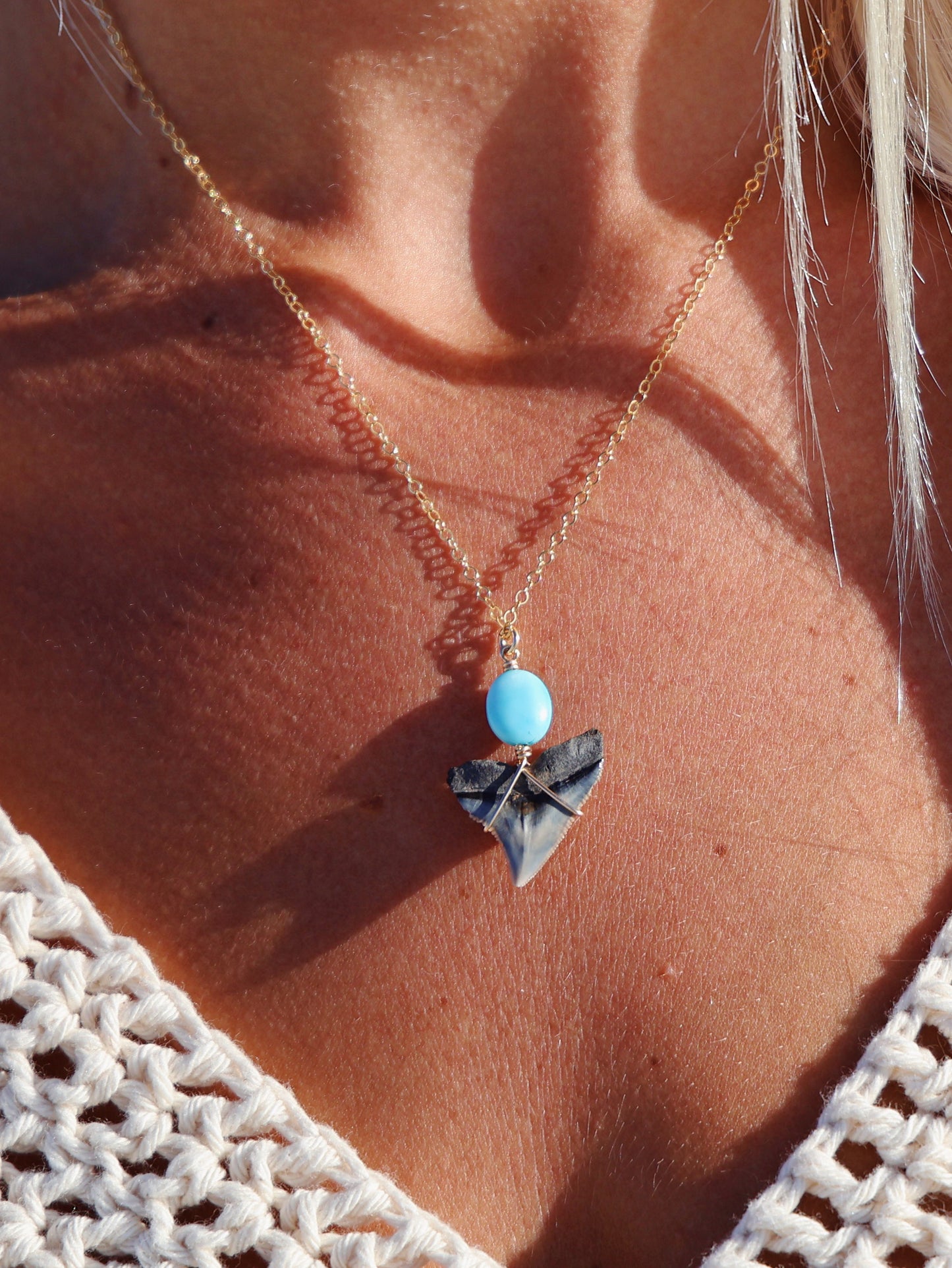 Gold Filled Turquoise Gemstone Shark Tooth Necklace