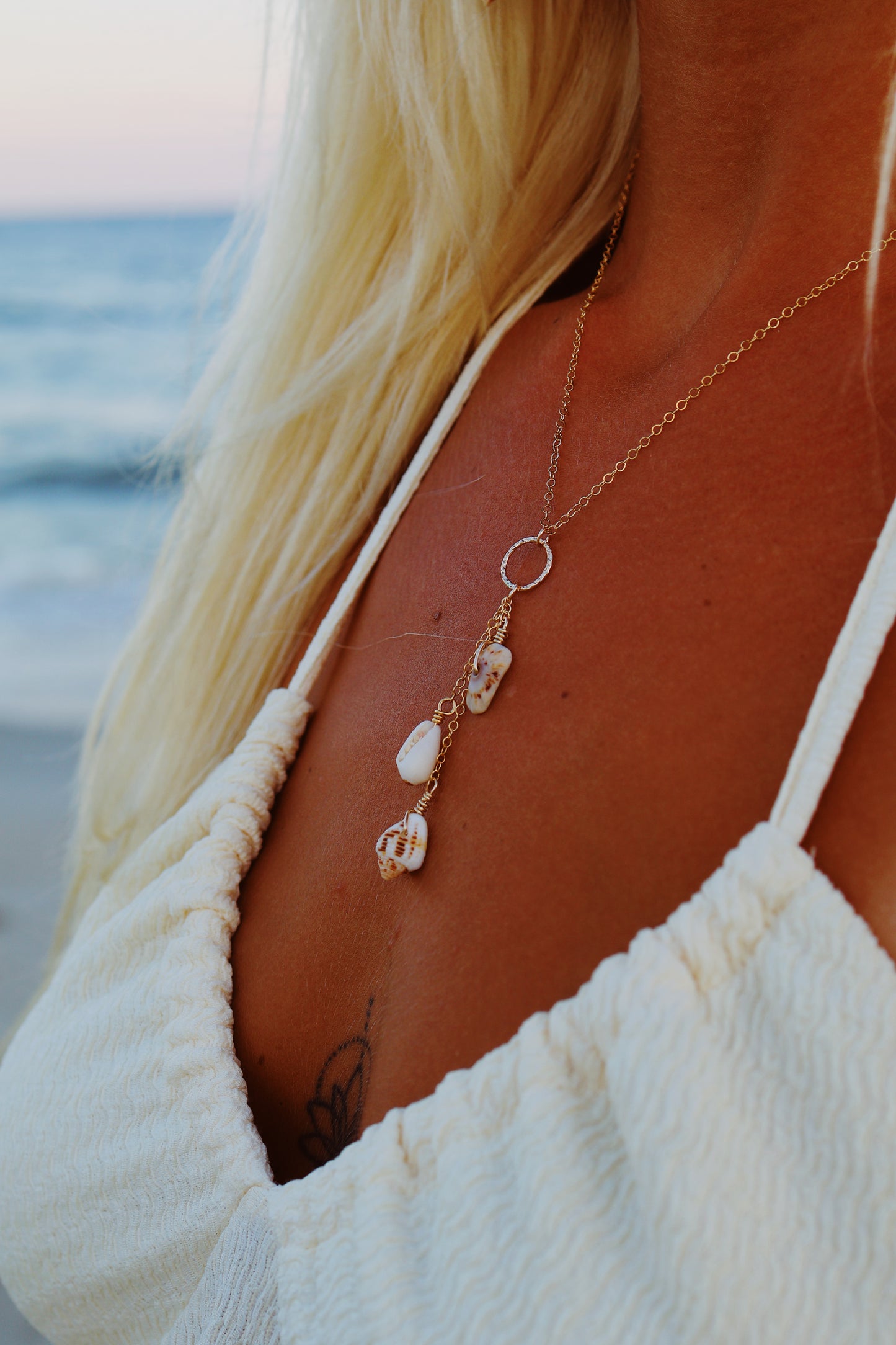 Gold Filled Cayman Shell Triple Drop Necklace