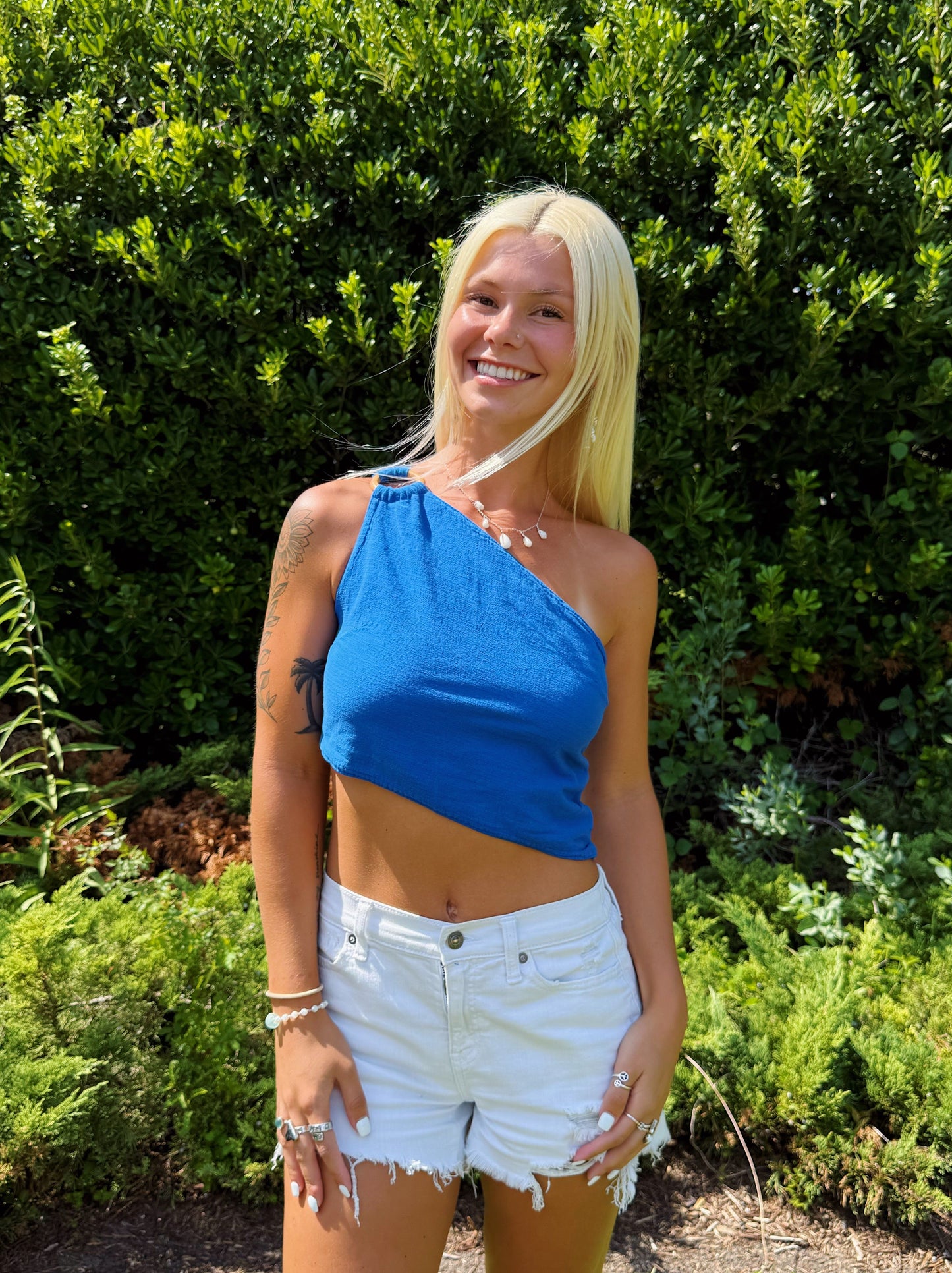 Royal Blue One Shoulder Asymmetrical Top