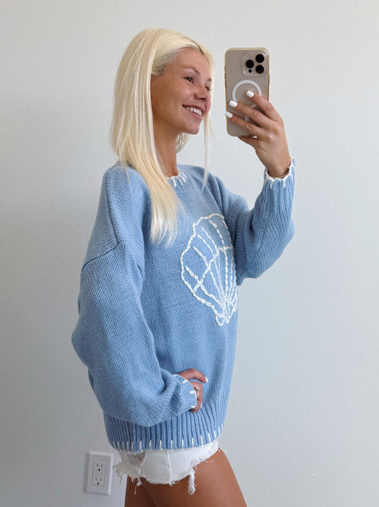 Baby Blue Shell Stitched Sweater