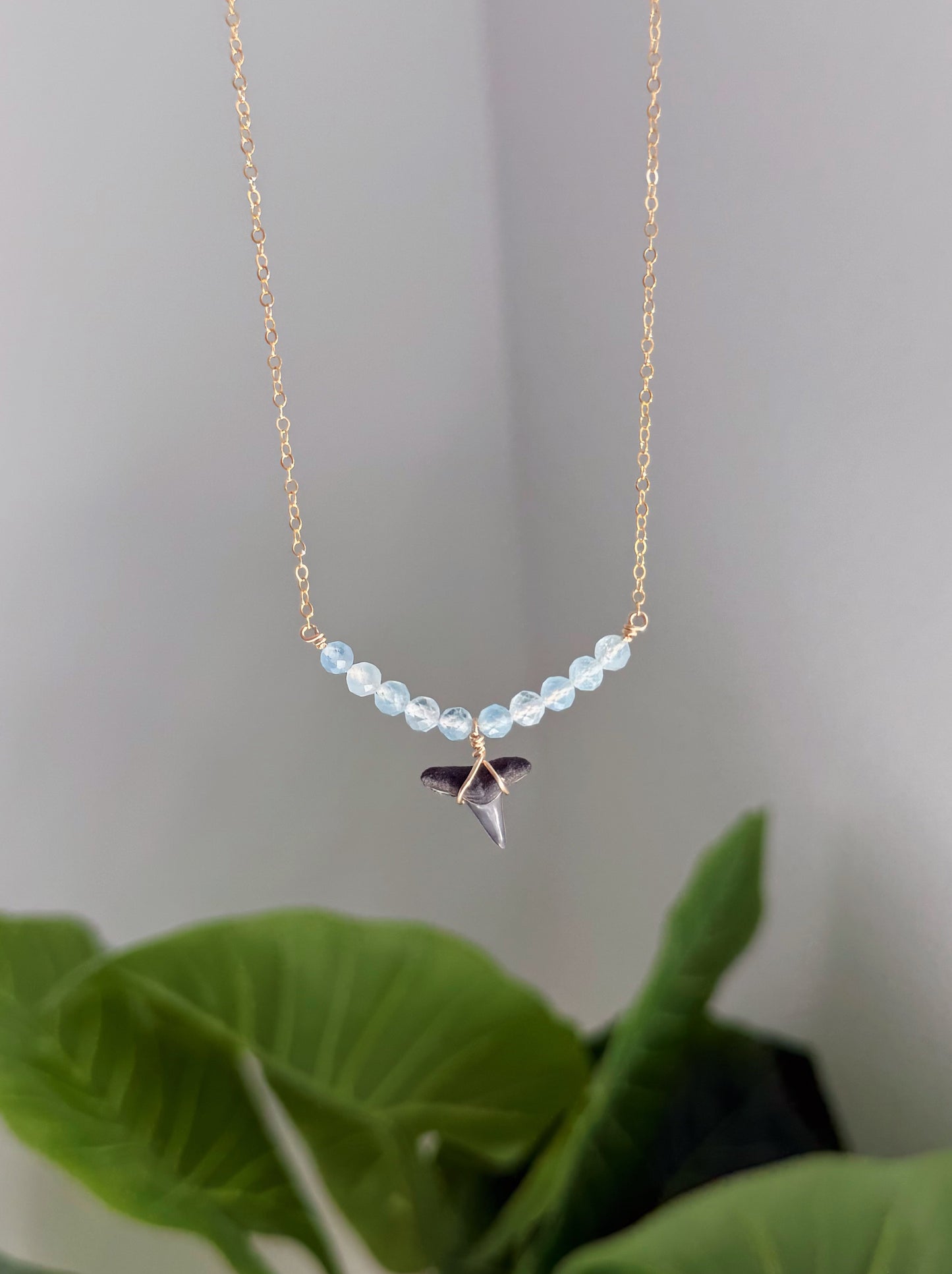 Aquamarine Gemstone Shark Tooth Necklace (Gold Filled or Sterling Silver)