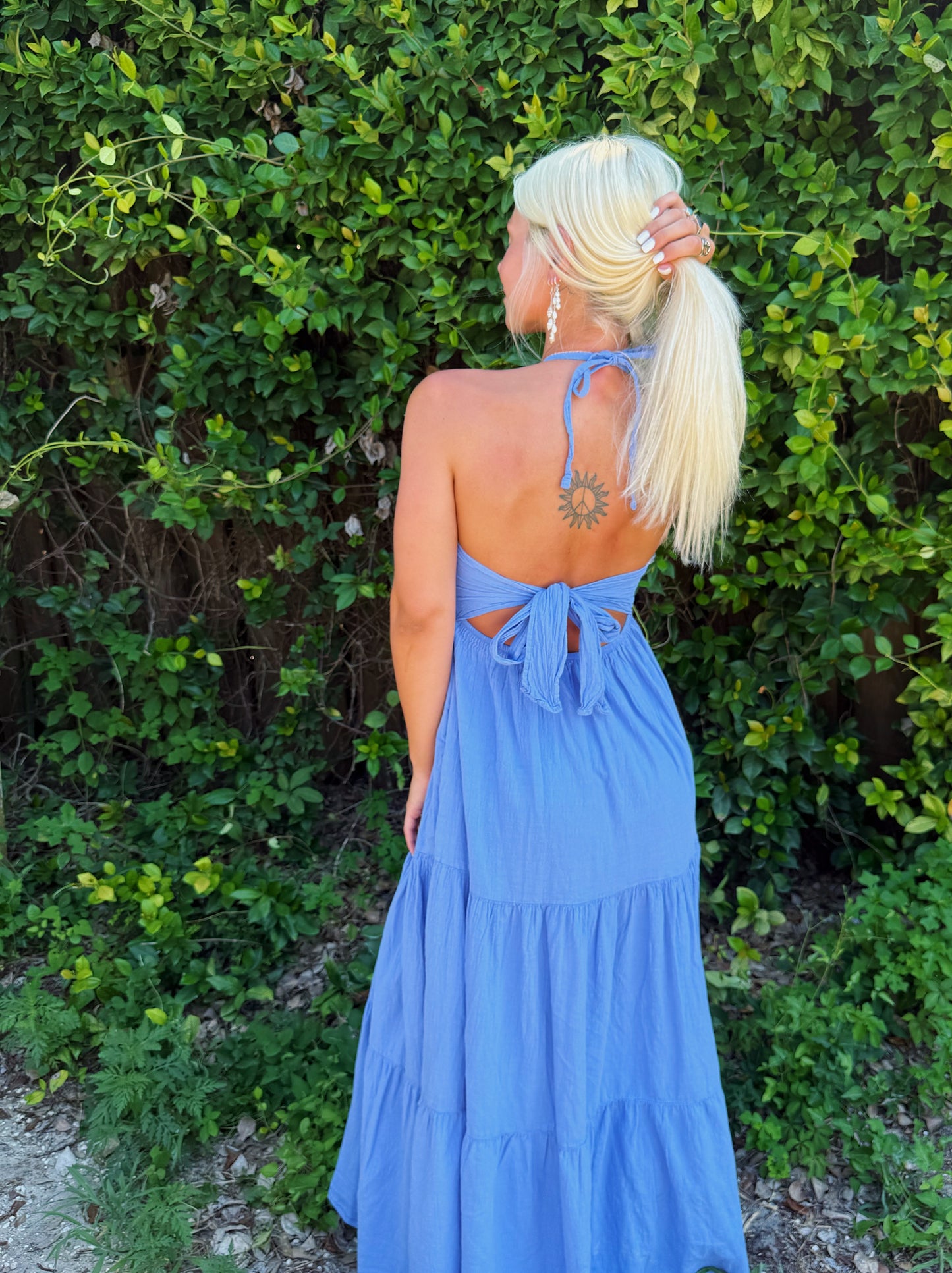 Periwinkle Flowy Tie Back Maxi Dress