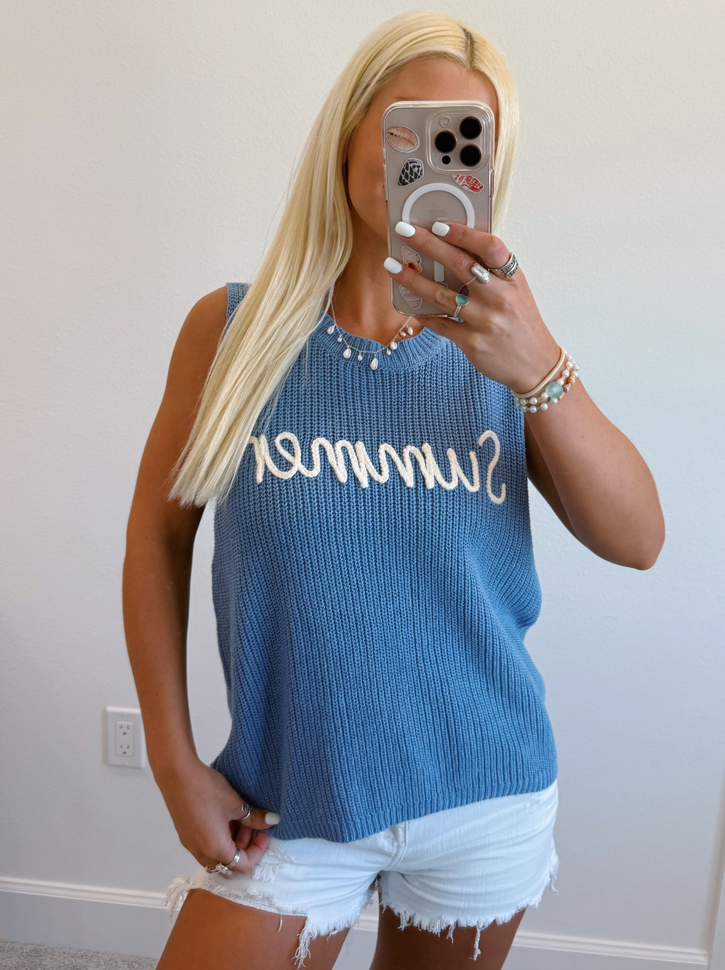 Blue Summer Sweater Tank Top