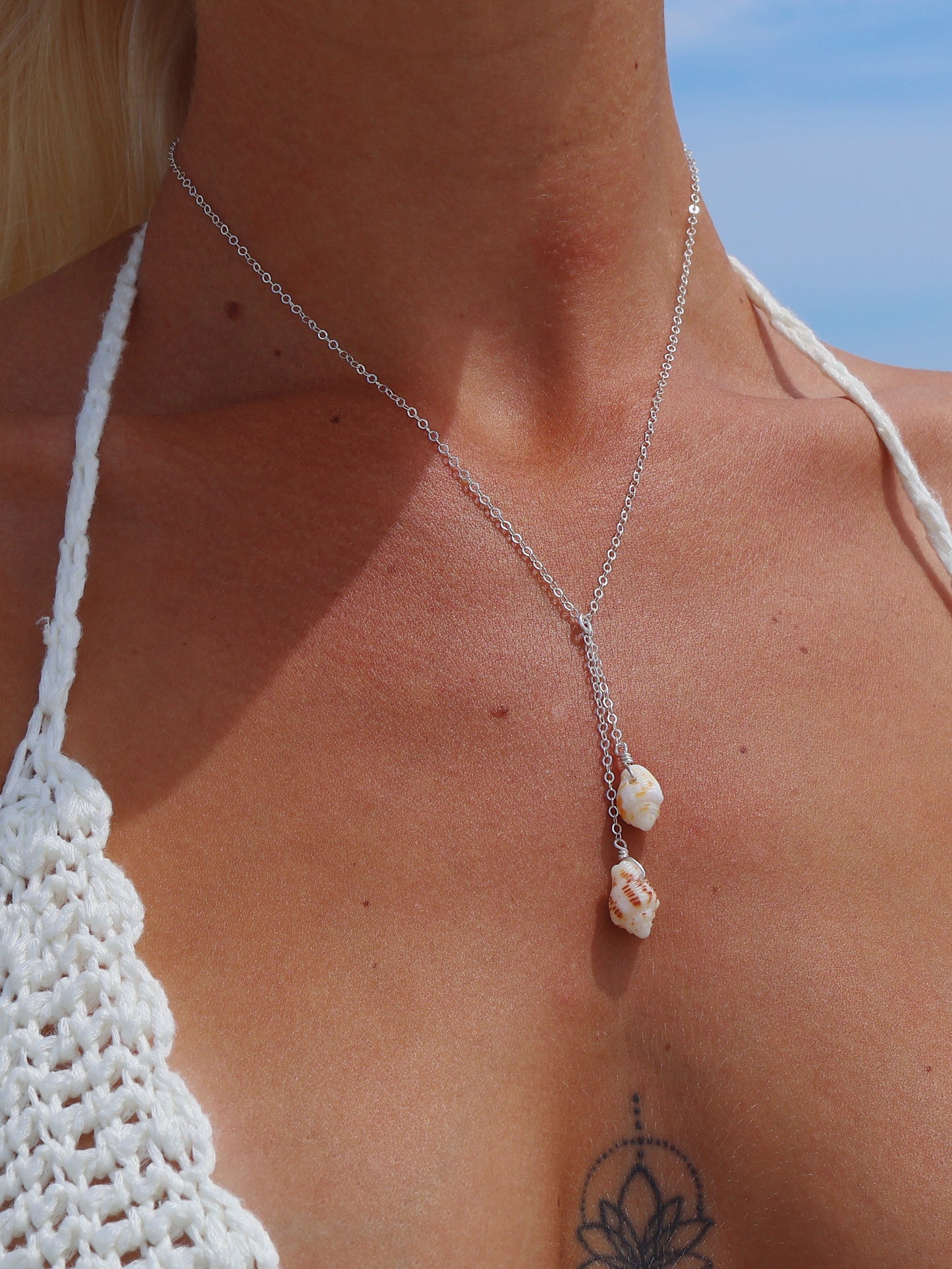 Sterling Silver Cayman Shell Double Drop Necklace