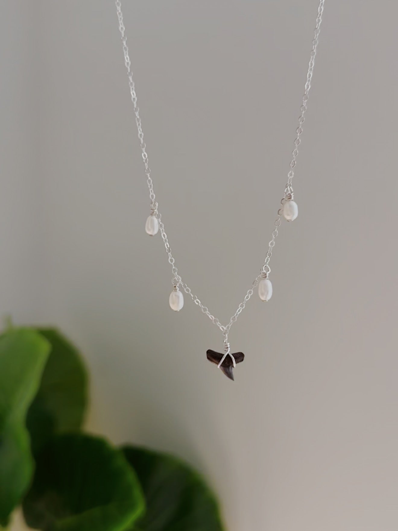 Sterling Silver Shark Tooth & Baroque Pearl Multi Necklace