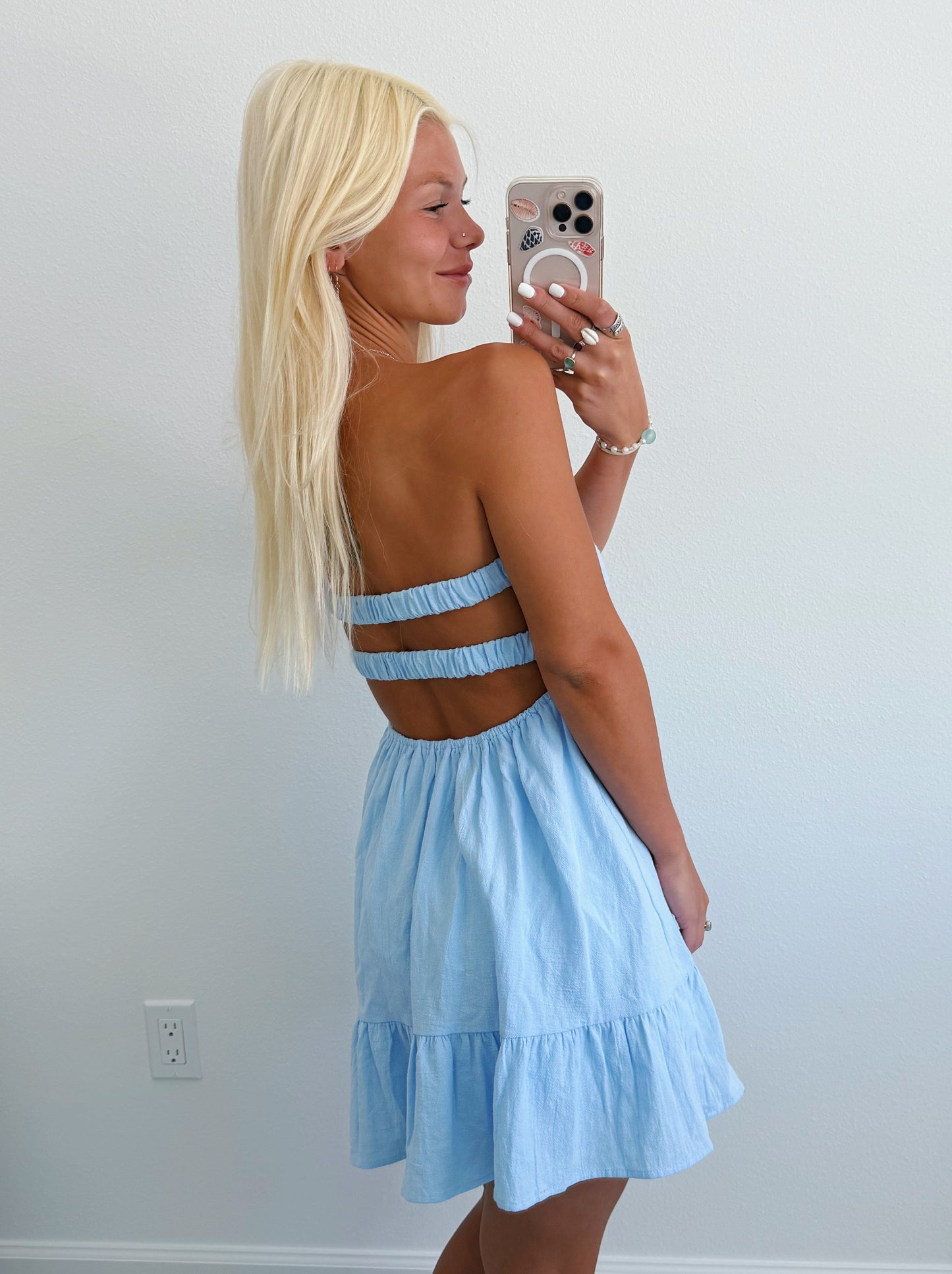 Light Blue Strapless Twist Dress