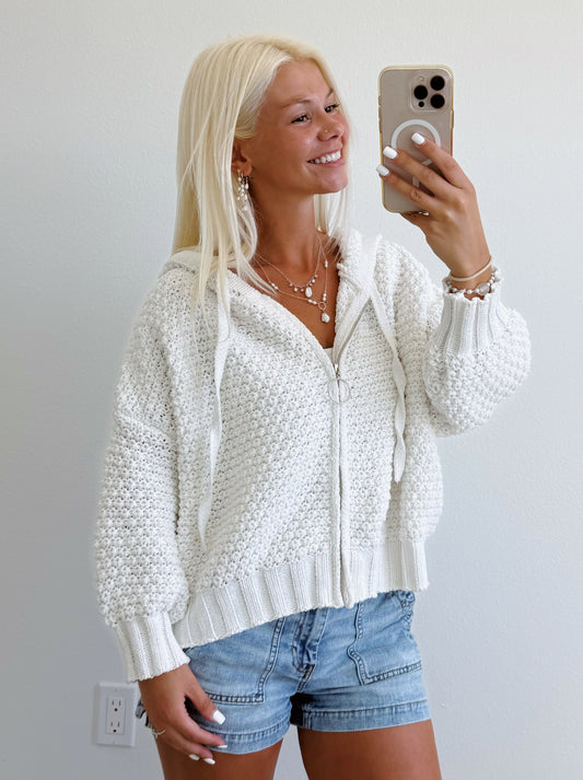 Cable Knit Textured Zip Hoodie Sweater
