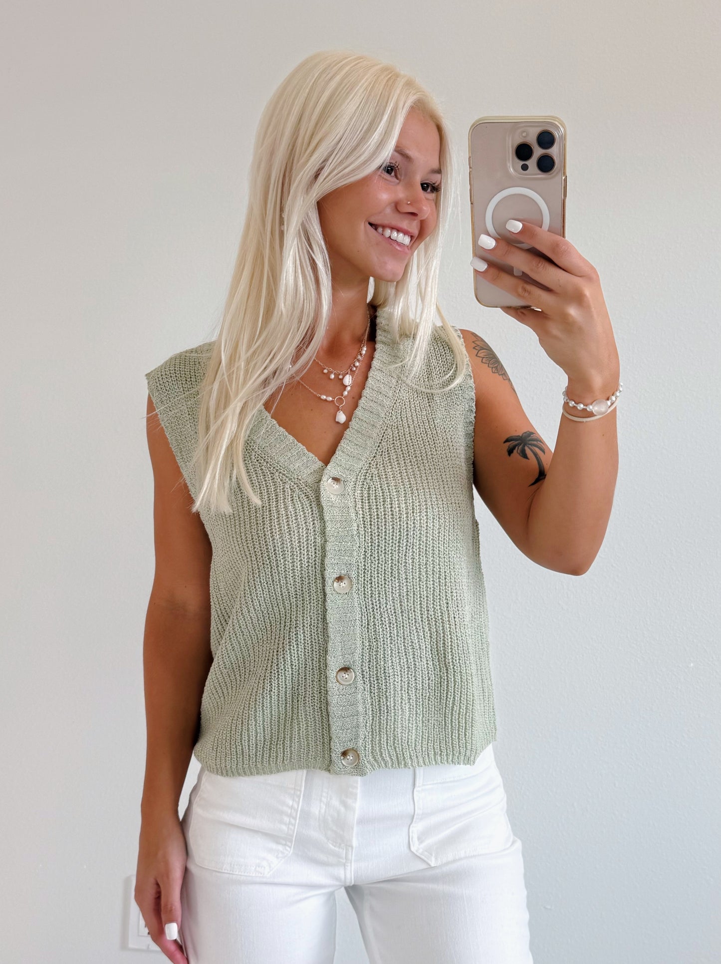 Sleeveless Button Up Knit Vest