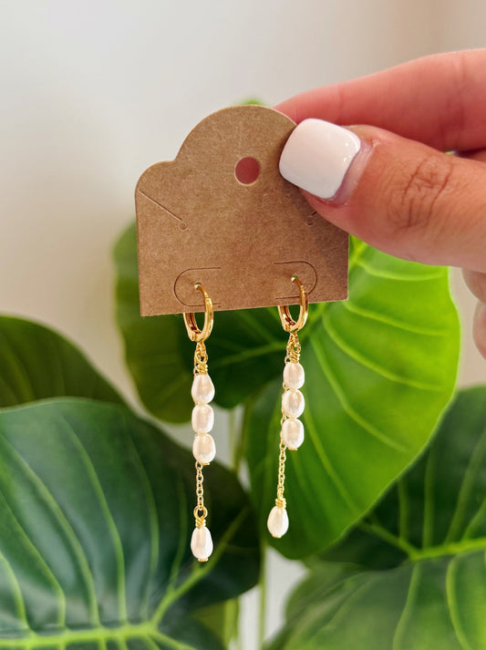 Gold Baroque Pearl with Extra Dangle Hoop Earrings