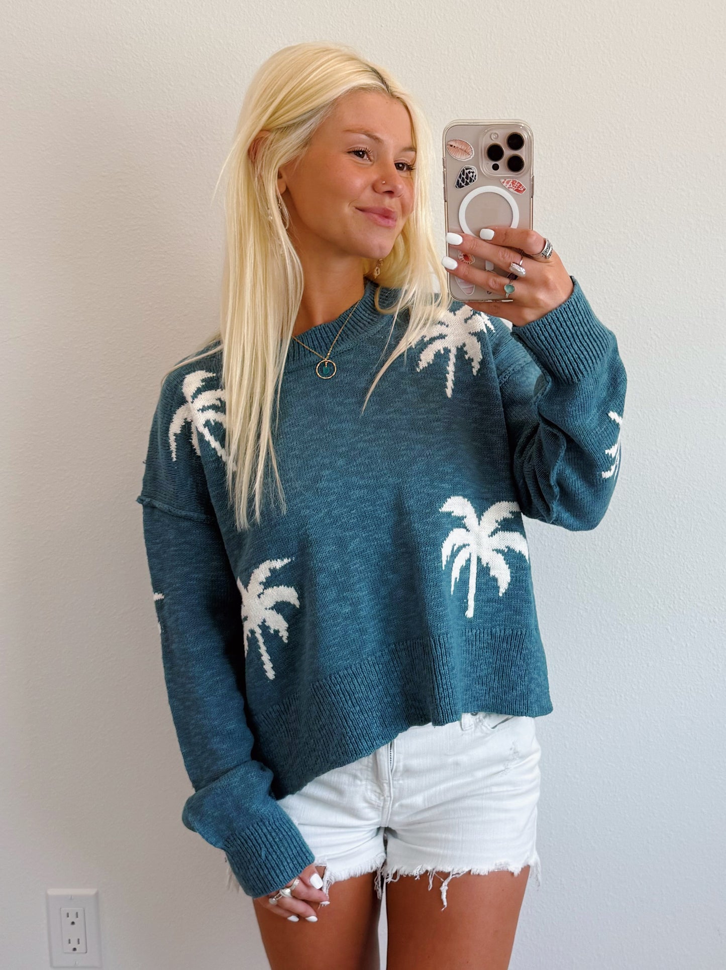 Teal Palm Tree Sweater