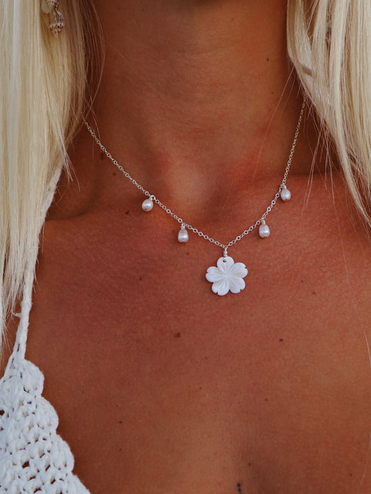 Sterling Silver Hibiscus Pearl Multi Necklace
