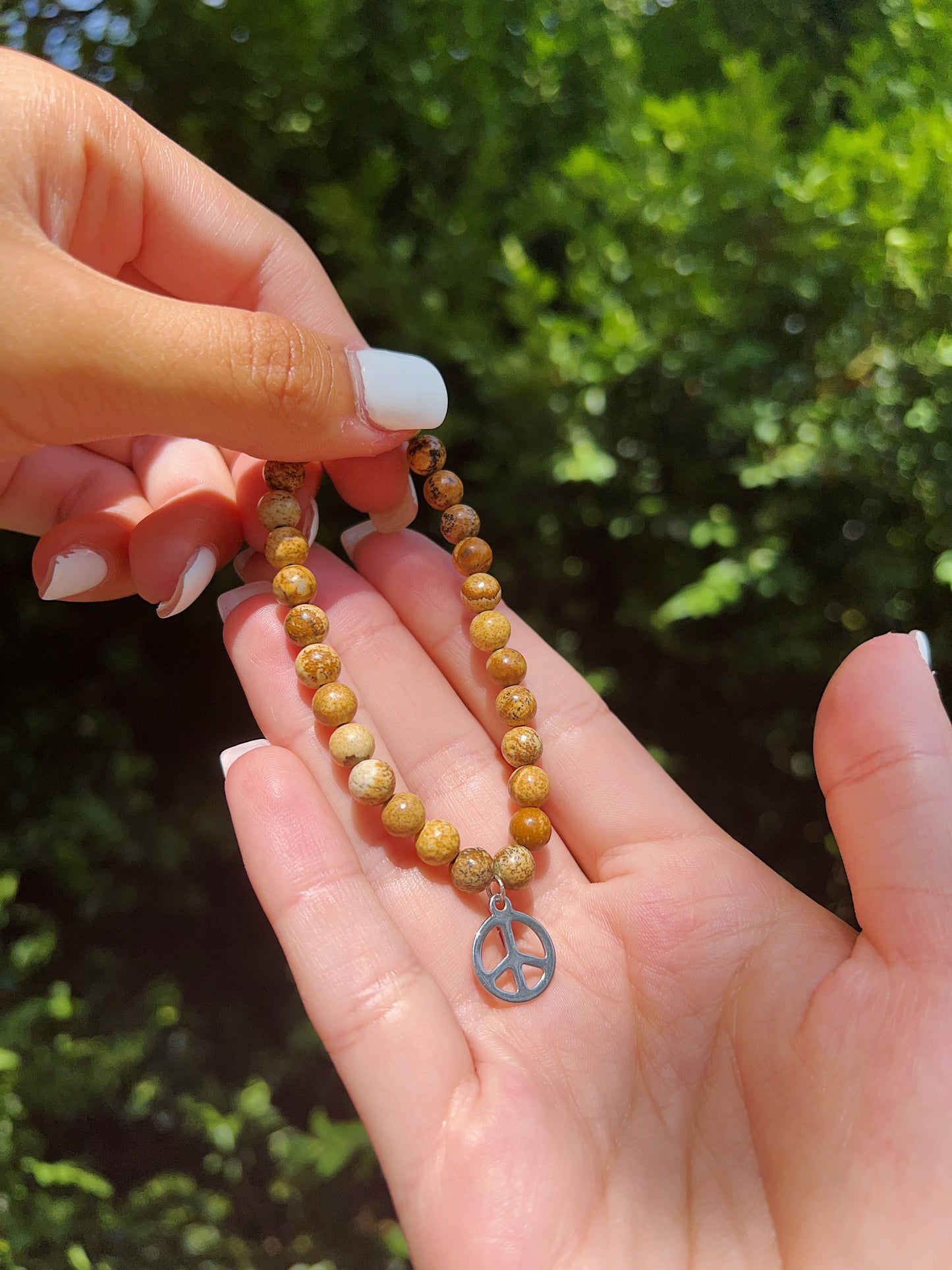 Wooden Jasper Peace Sign Bracelet