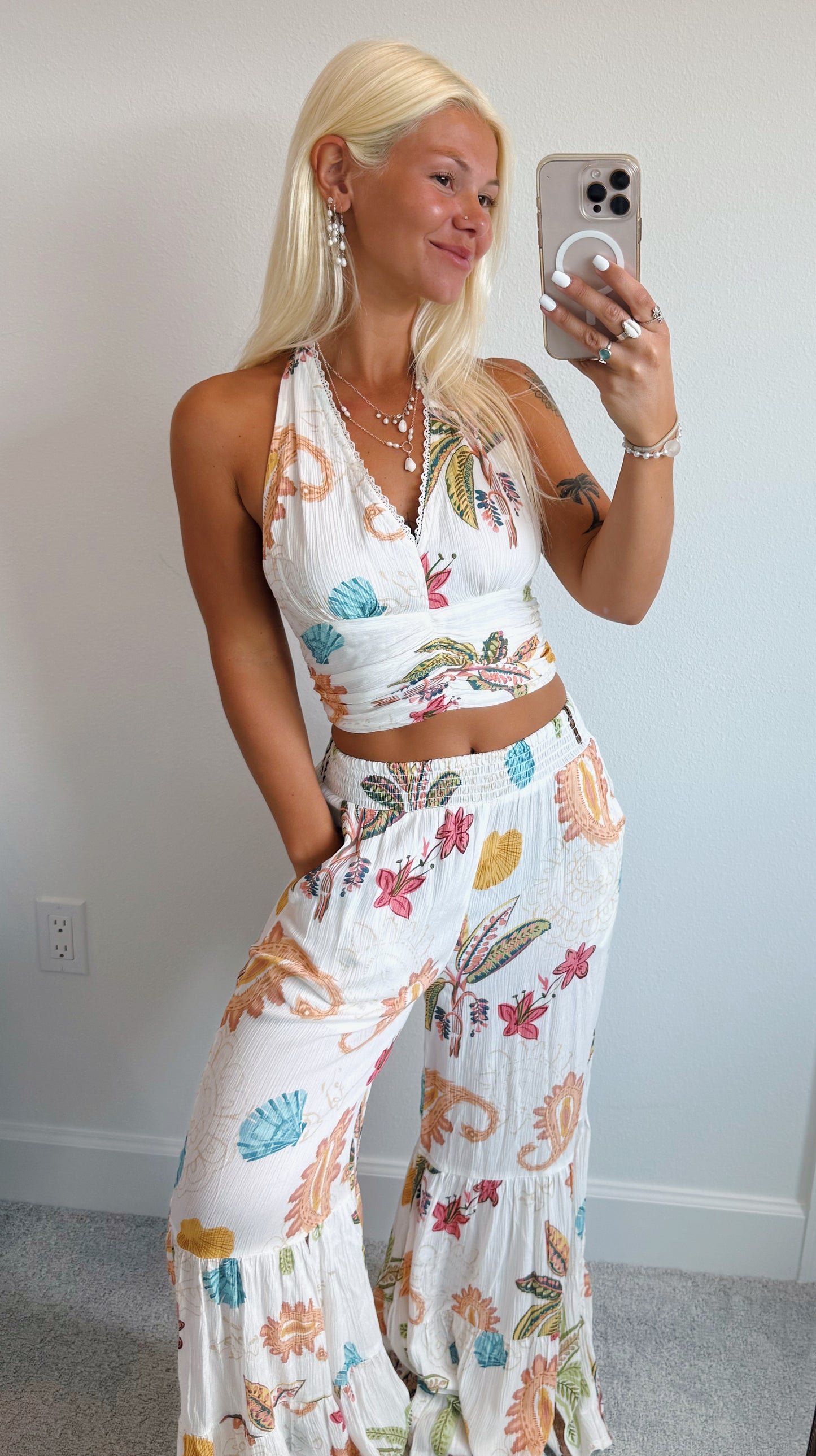 Coastal Boho Lace Halter Top & Flare Pants (Sold Separately)