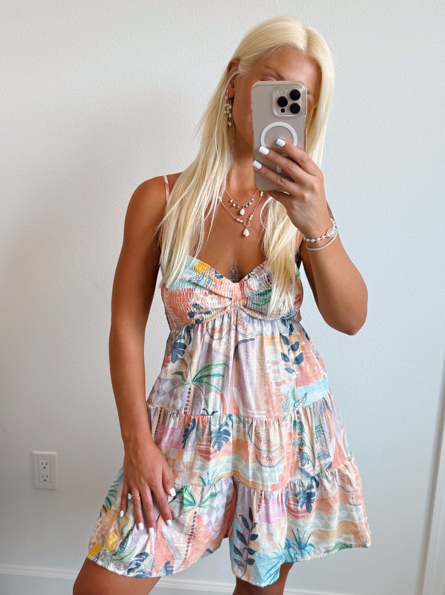 Tropical Pastel Smocked Babydoll Romper