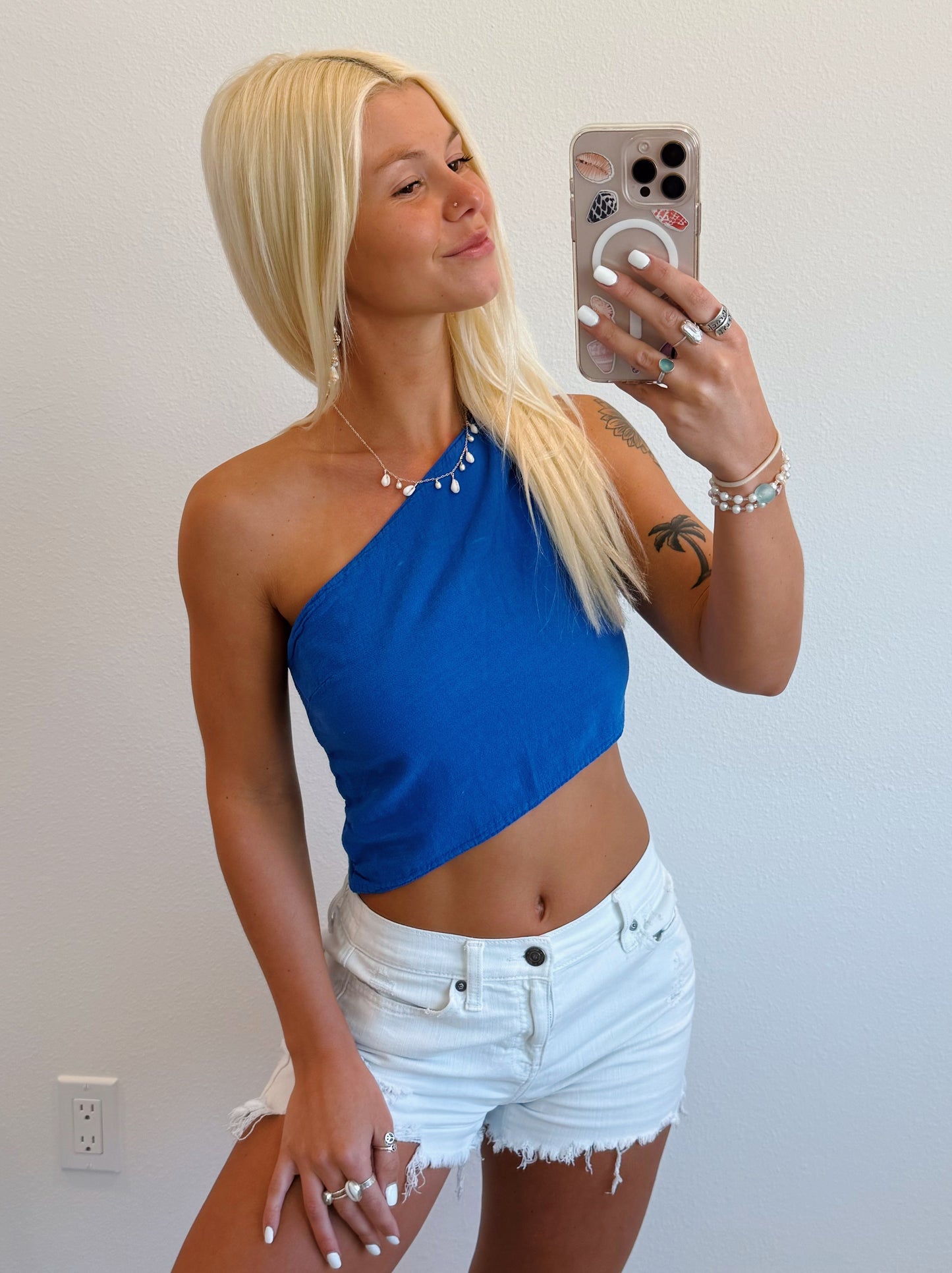 Royal Blue One Shoulder Asymmetrical Top