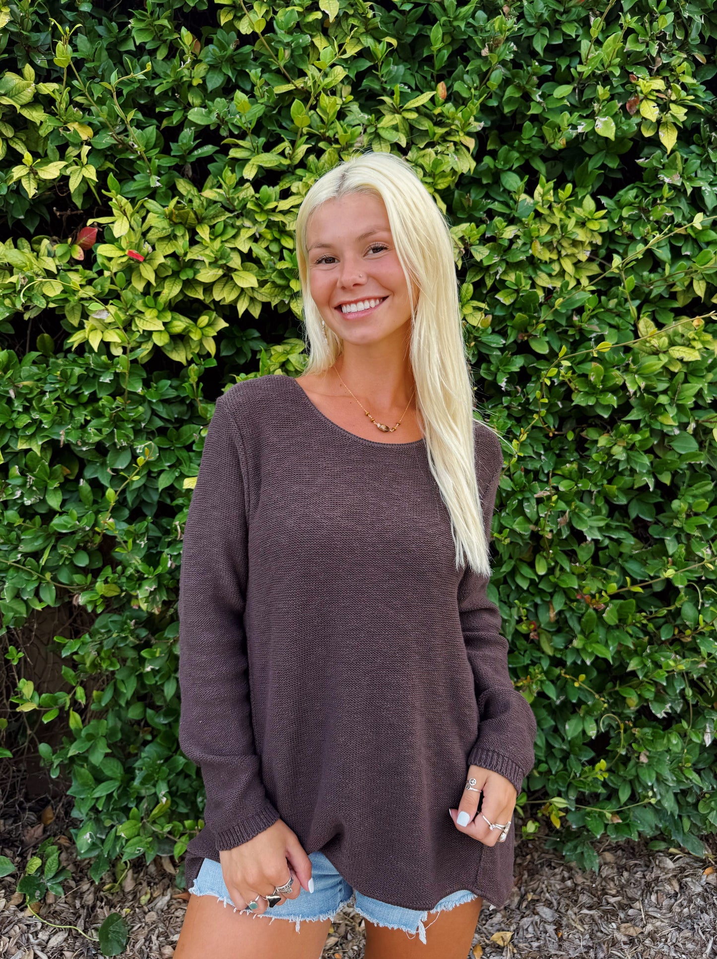 Espresso Brown Scoop Neck Sweater