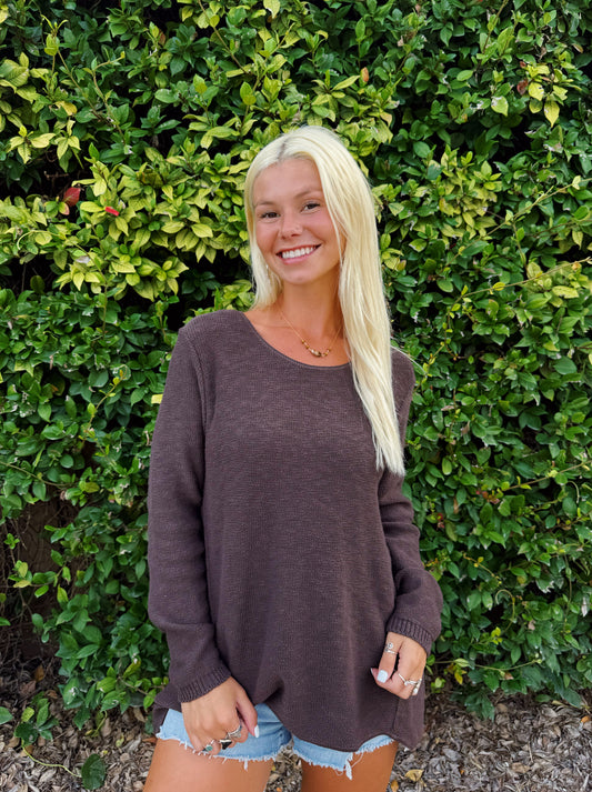 Espresso Brown Scoop Neck Sweater
