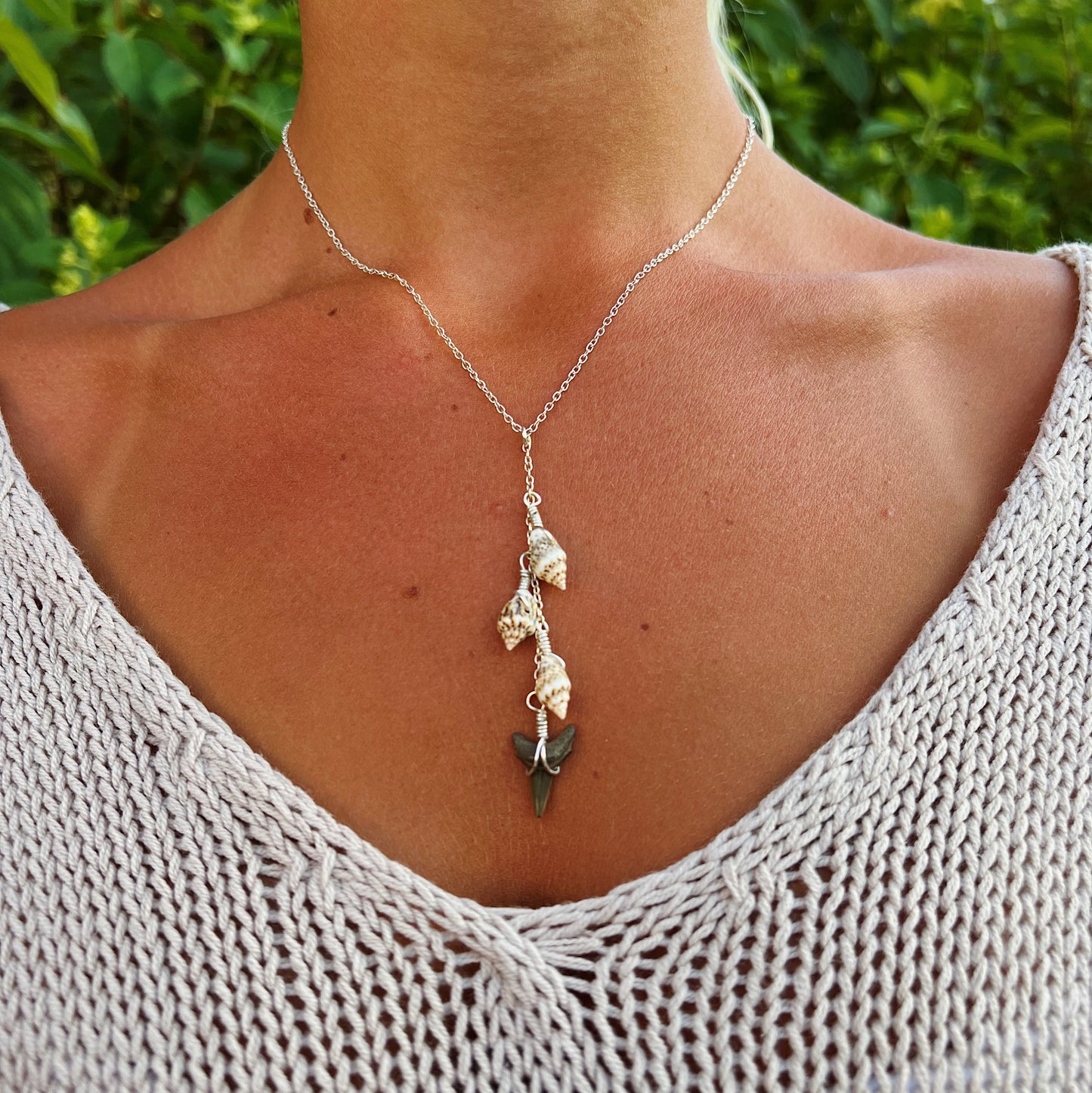 Shark Tooth & Shell Drop Necklace