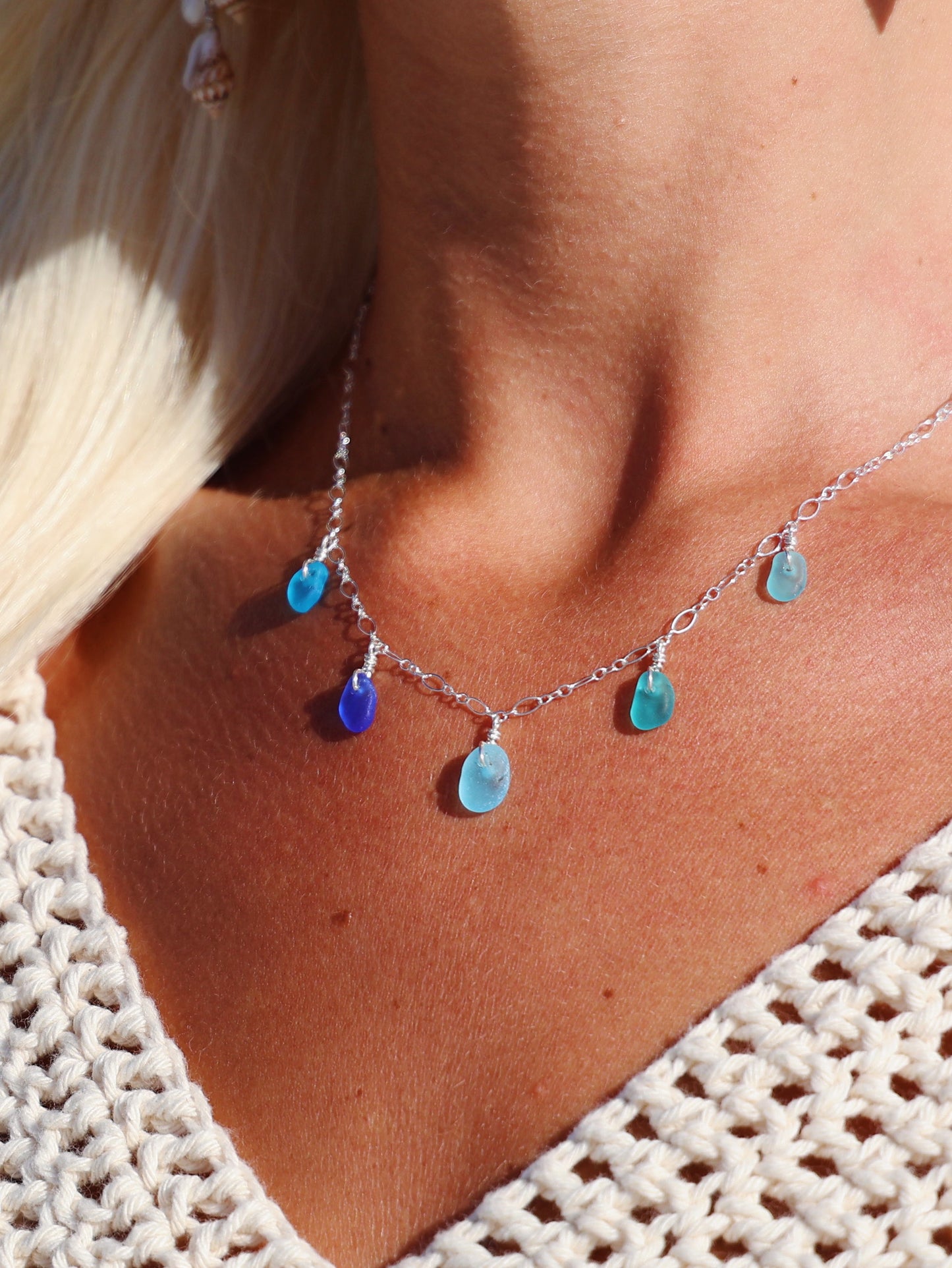 Sterling Silver Mix Blue Sea Glass Multi Necklace