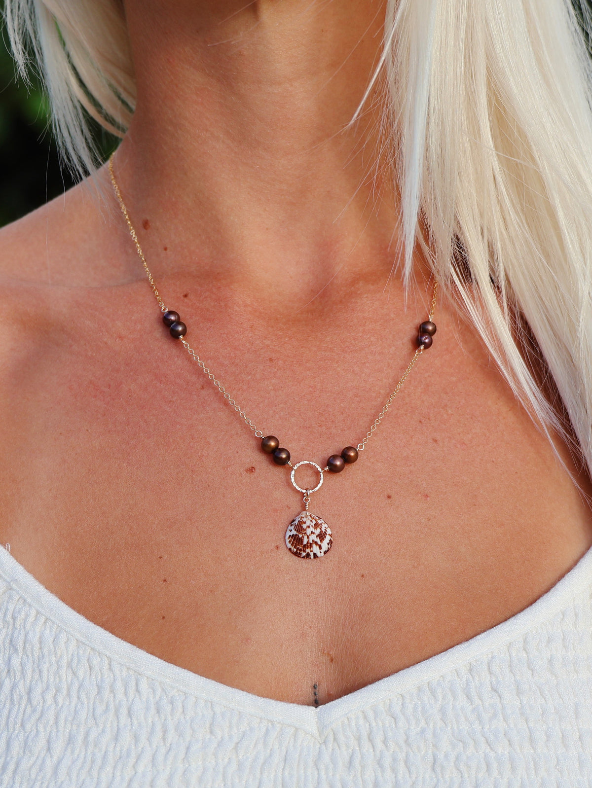 Gold Filled Brown Pearl Cayman Scallop Shell Necklace
