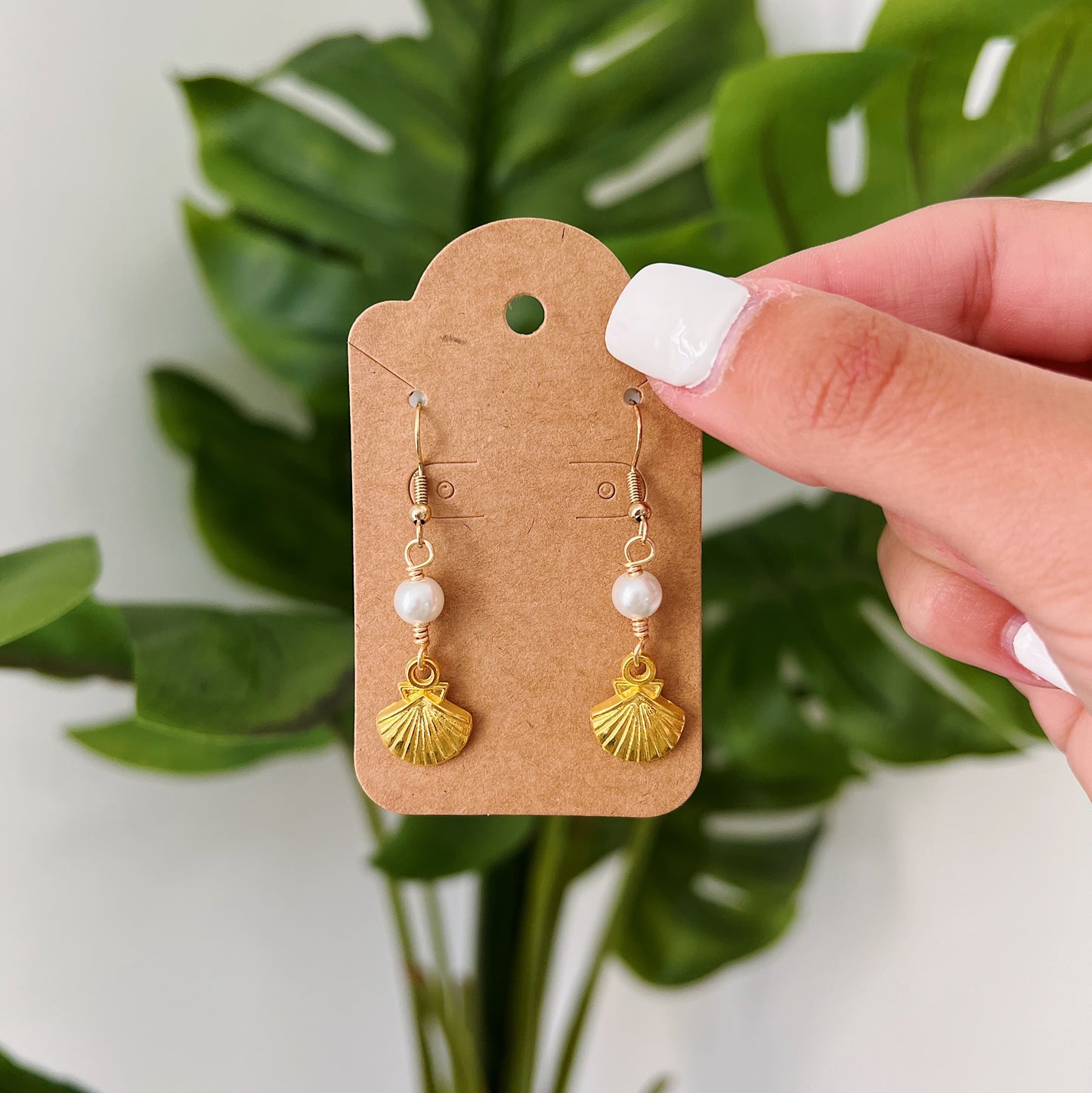 Gold Seashell Pearl Earrings