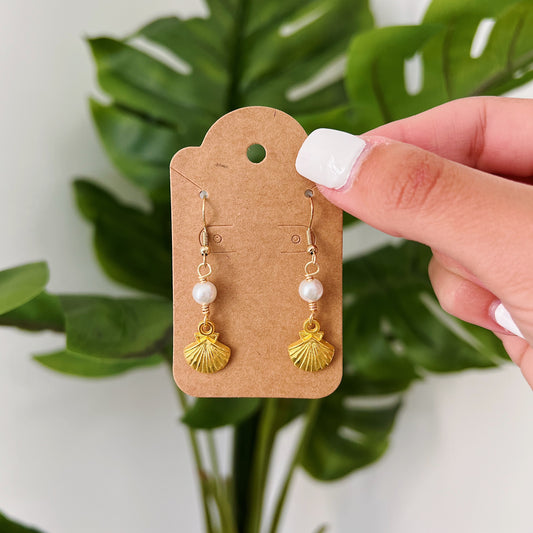 Gold Seashell Pearl Earrings