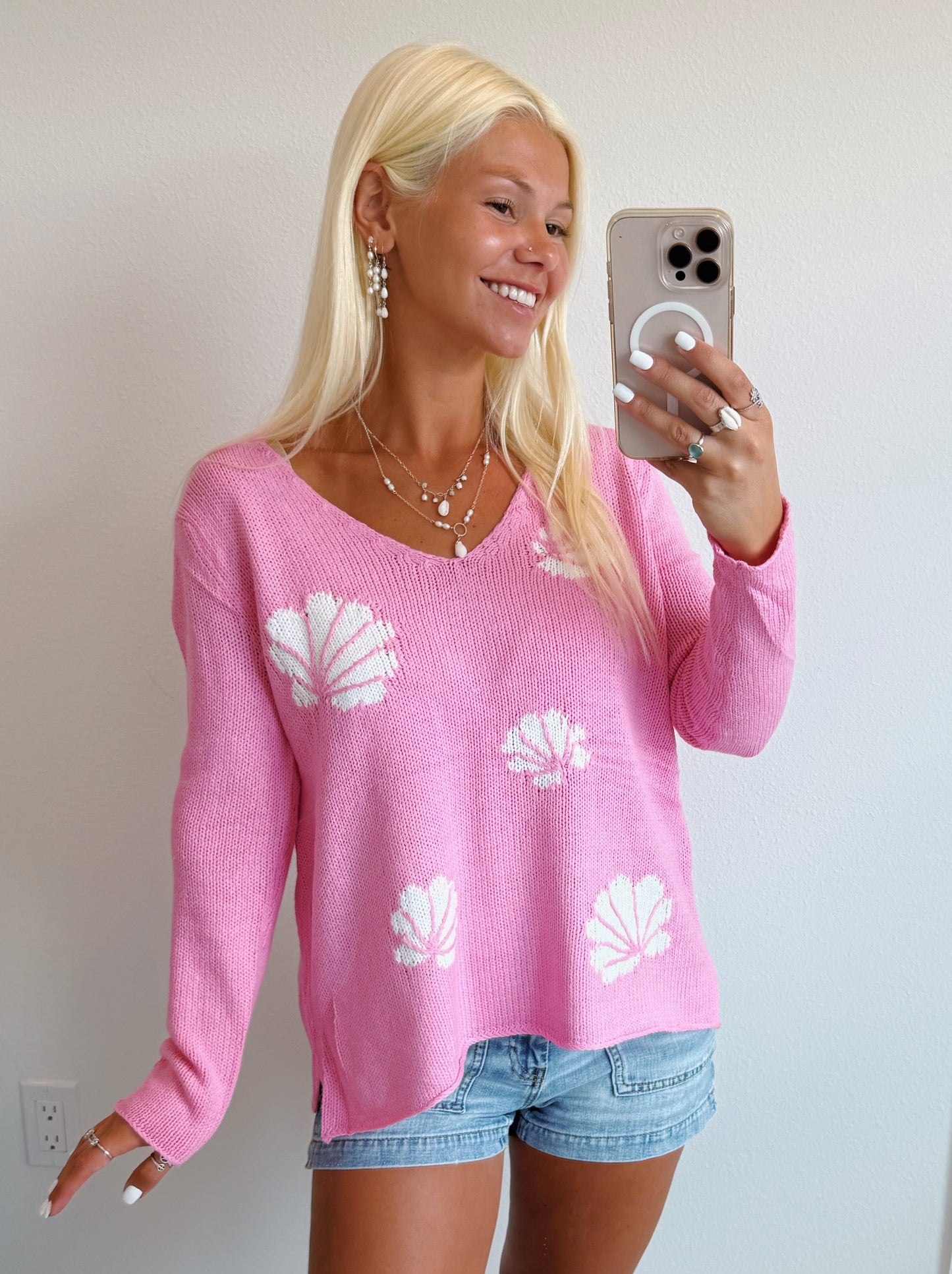 Seashell Lightweight V Neck Sweater