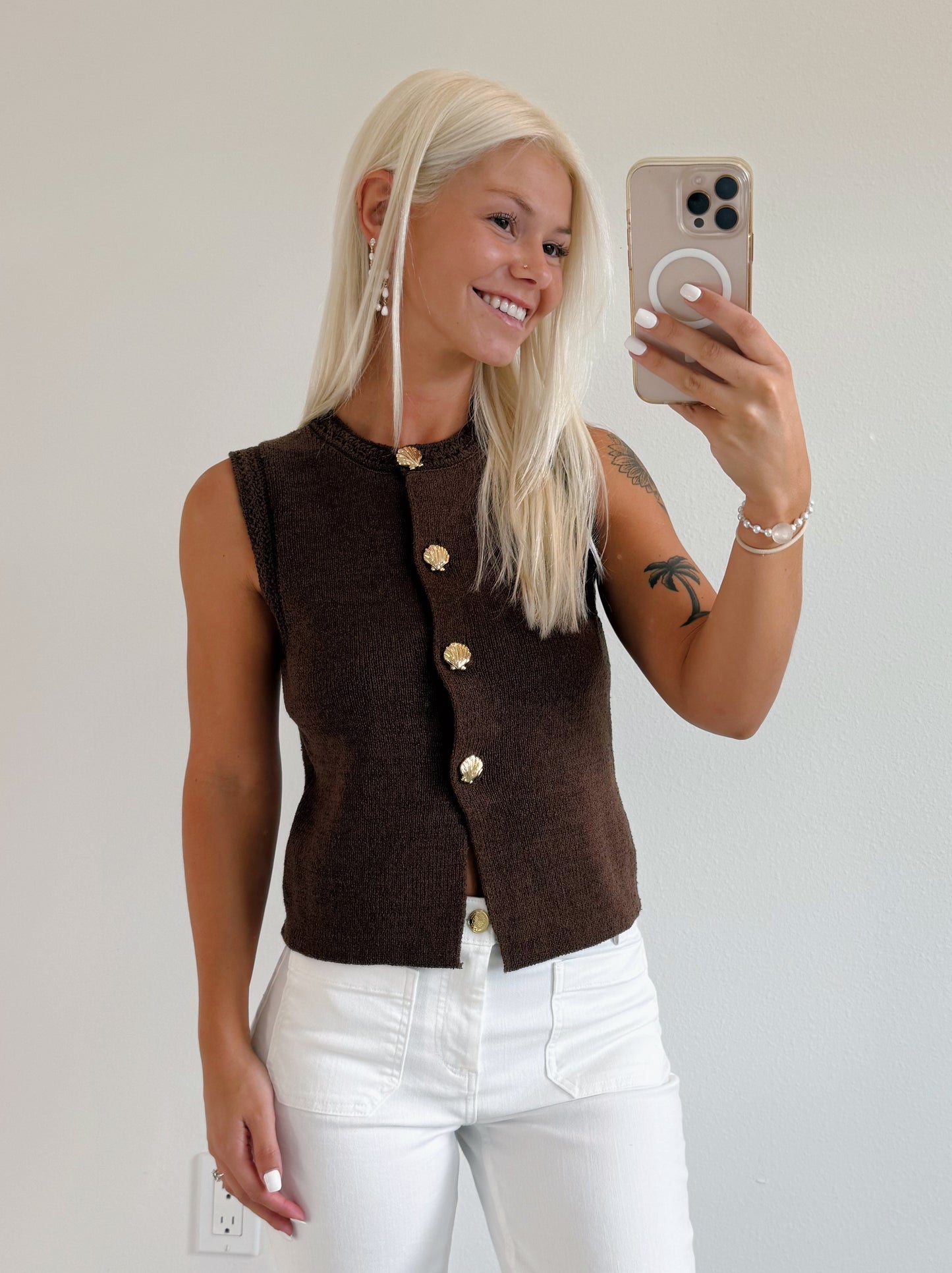 Gold Seashell Button Knit Vest