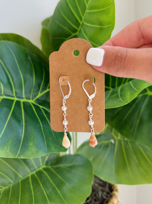 Silver Cone Shell & Freshwater Pearl Earrings