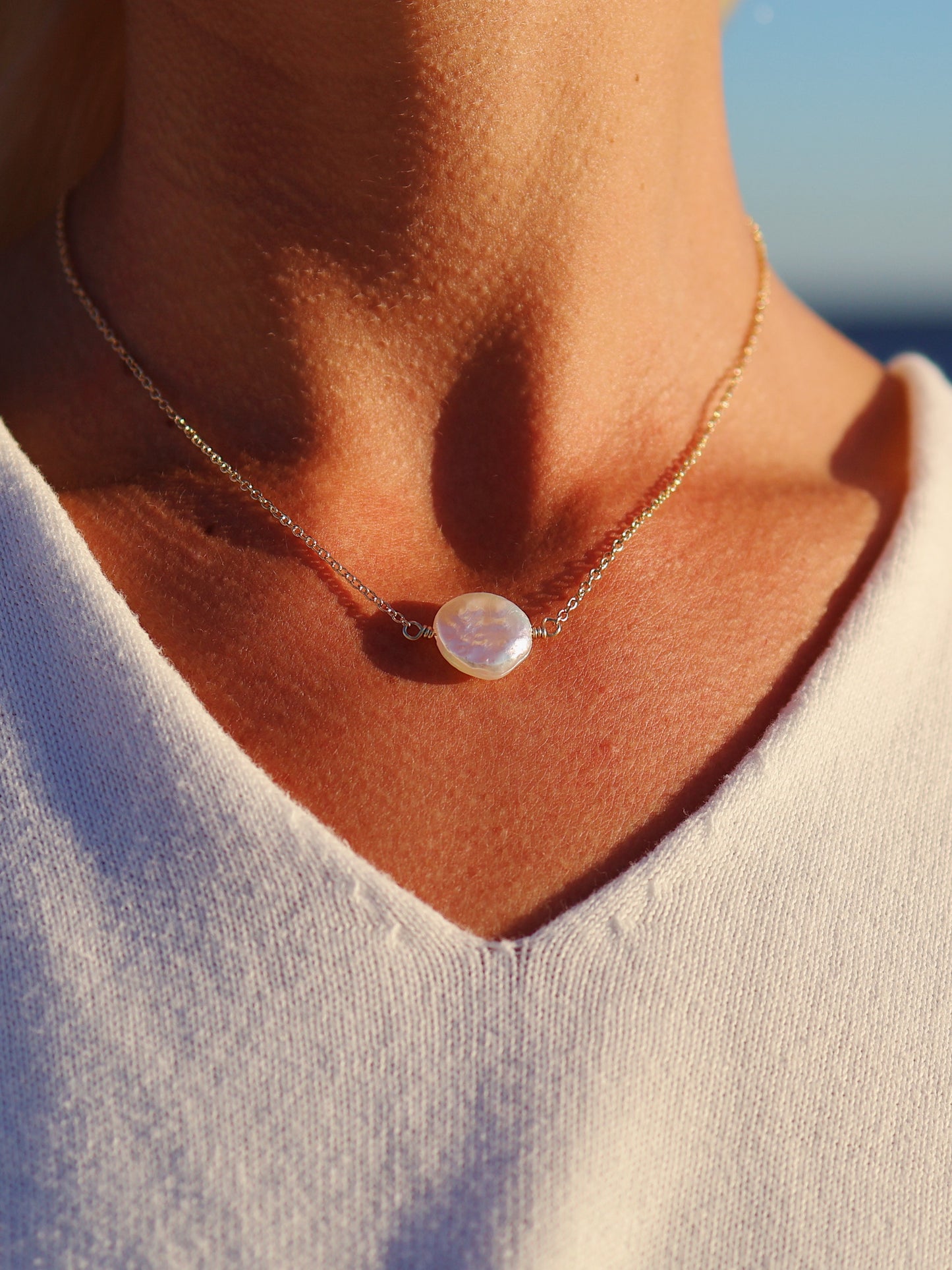 Gold Coin Mother of Pearl Necklace