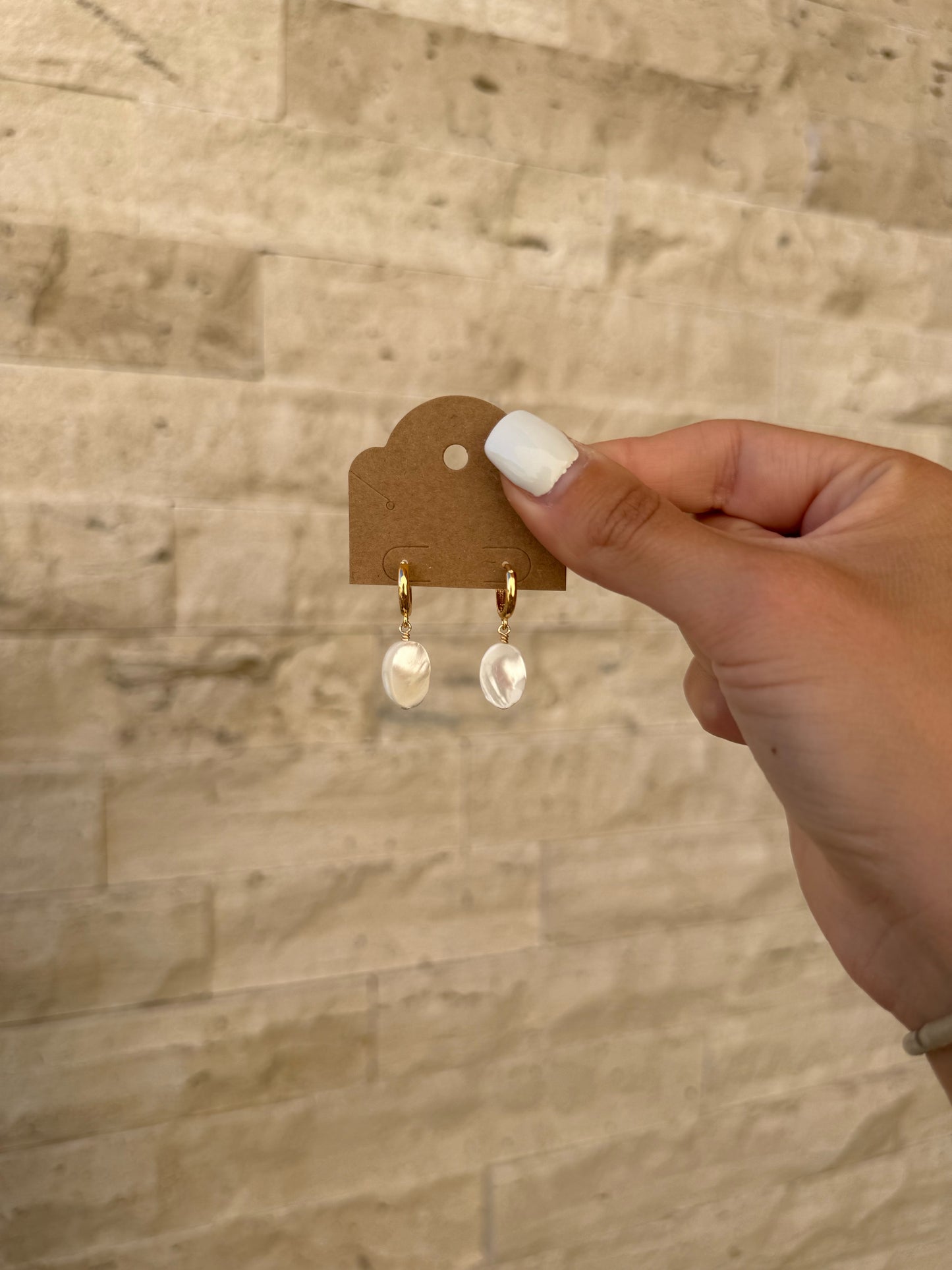 Gold Filled Oval Mother of Pearl Hoop Earrings