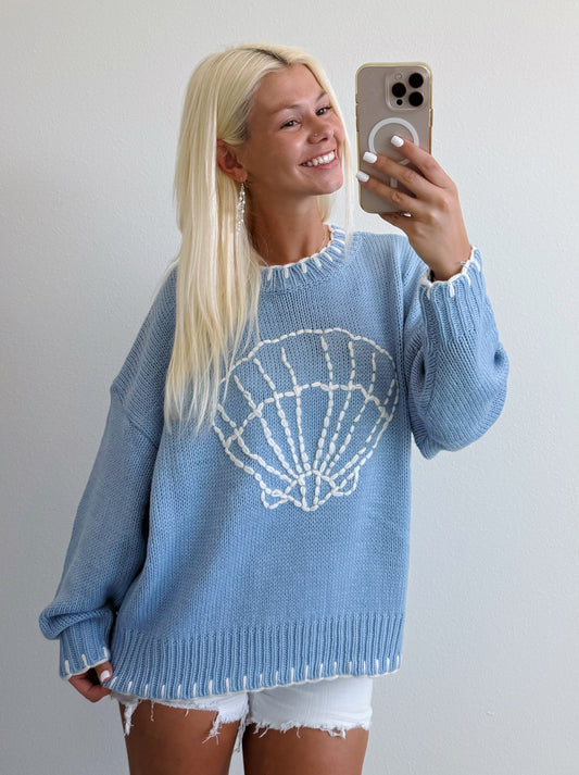 Baby Blue Shell Stitched Sweater