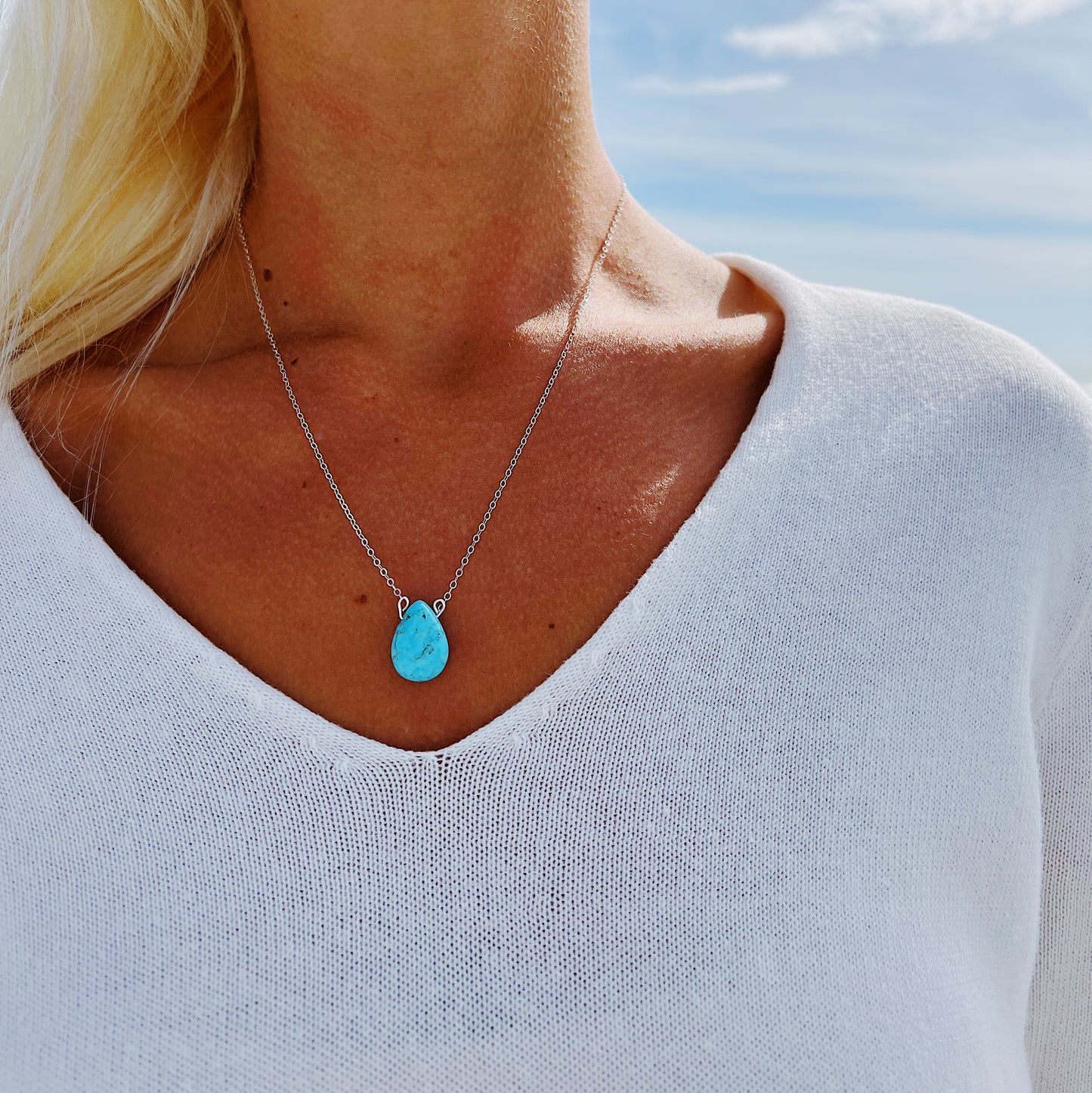 Turquoise Silver Tear-Drop Necklace