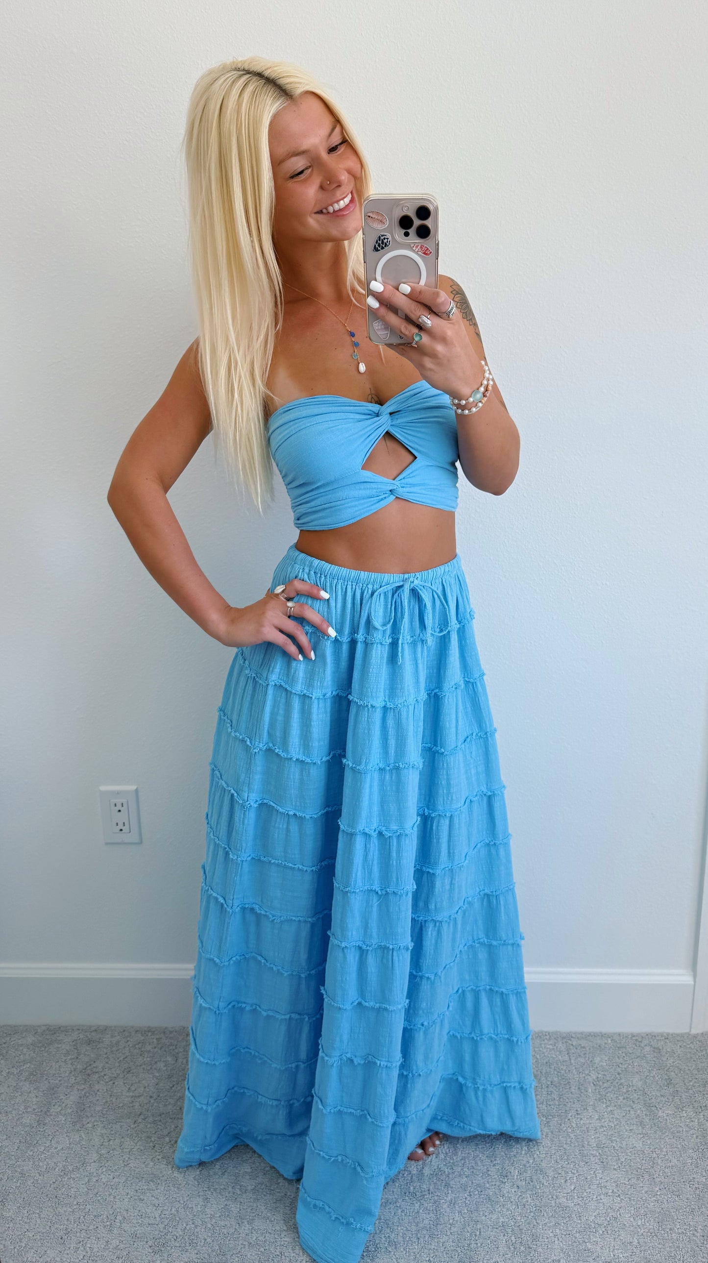 Ocean Blue Flowy Skirt