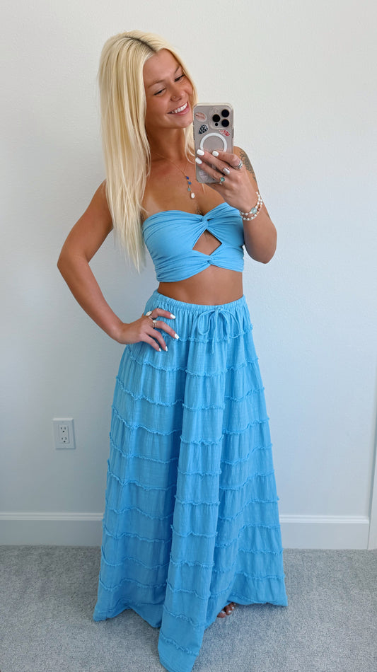 Ocean Blue Flowy Skirt