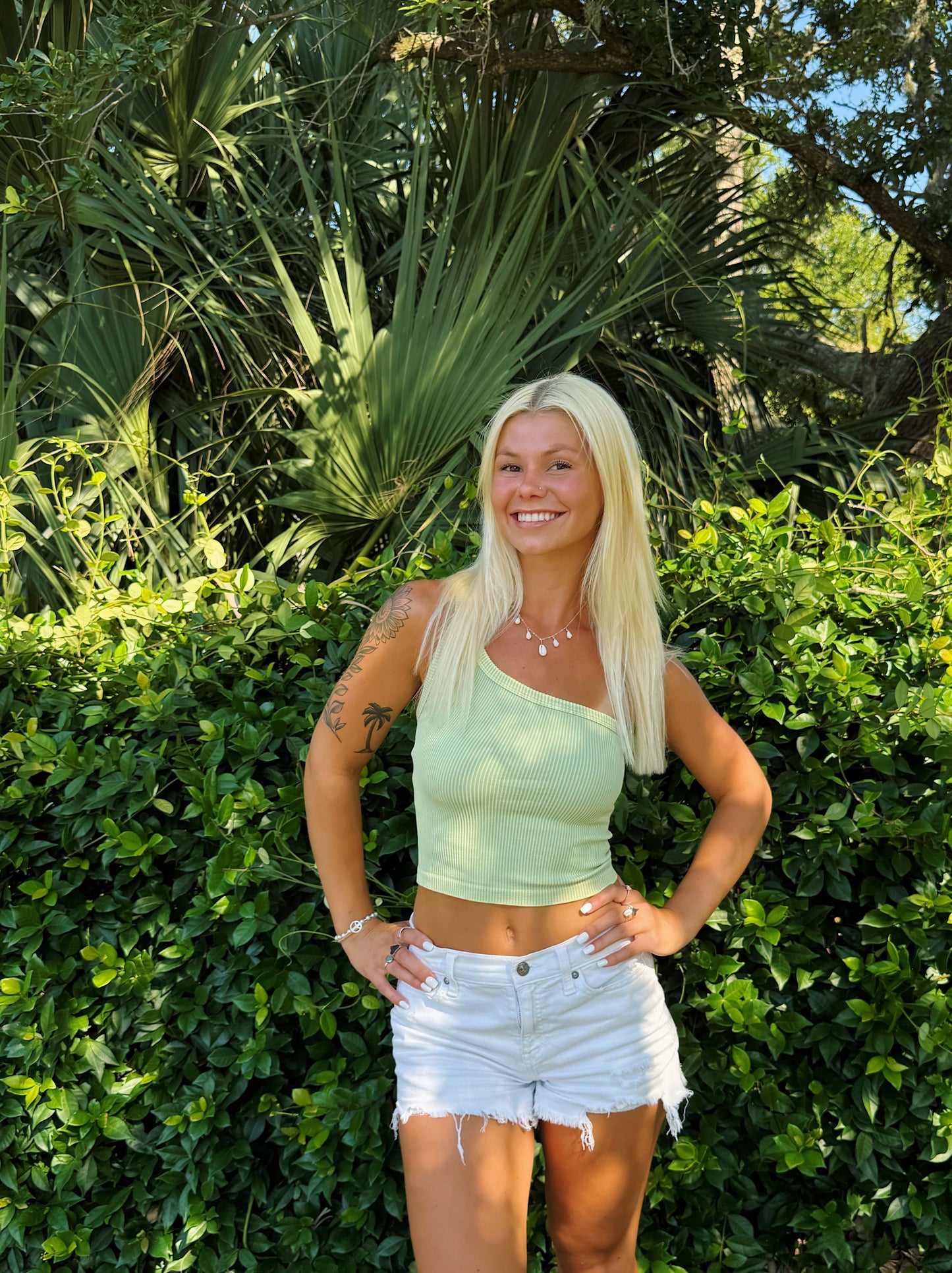 Pistachio Vintage One Shoulder Top