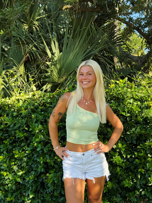 Pistachio Vintage One Shoulder Top