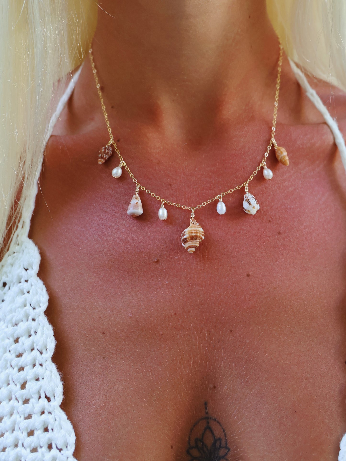 Gold Filled Brown Neutral Triton Shell Baroque Pearl Multi Necklace