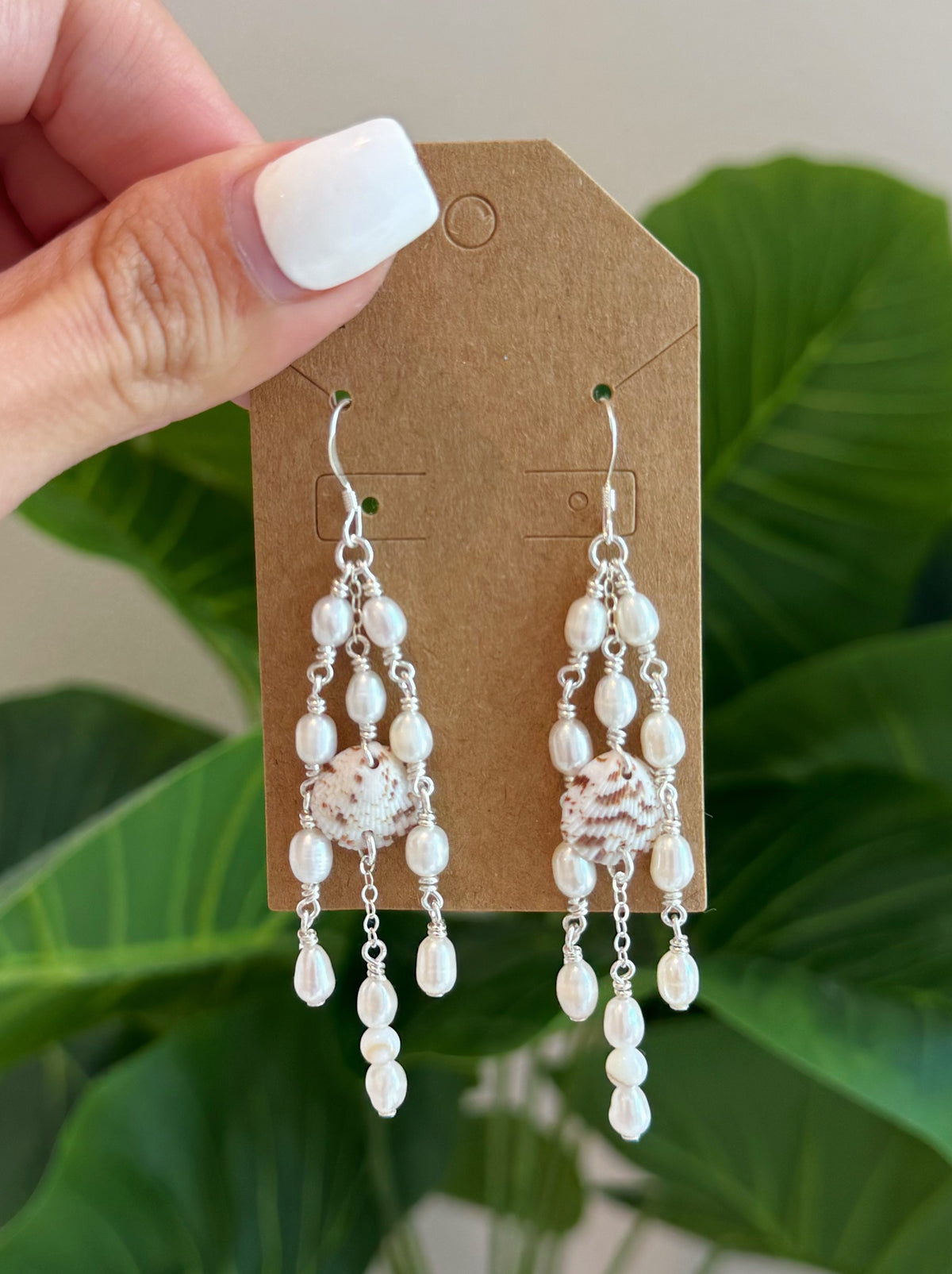 Sterling Silver Seashell Chandelier Earrings