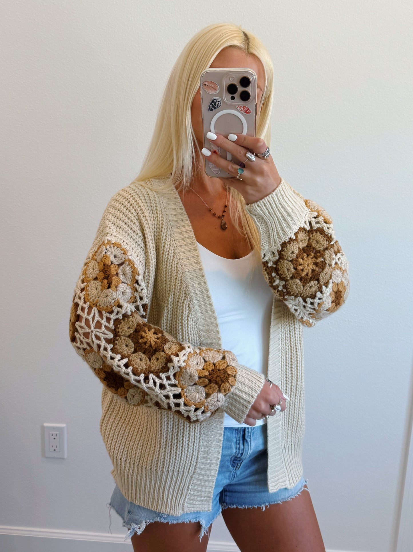 Neutral Crochet Sleeve Cardigan