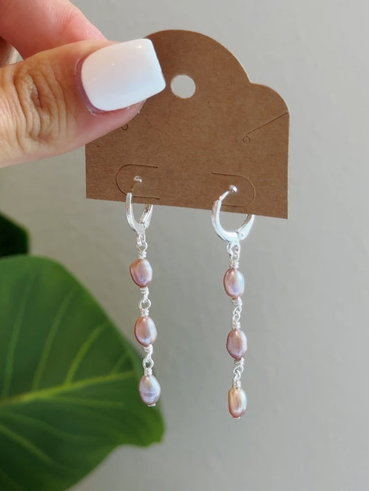 Sterling Silver Mermaid Pearl Stack Hoop Earrings