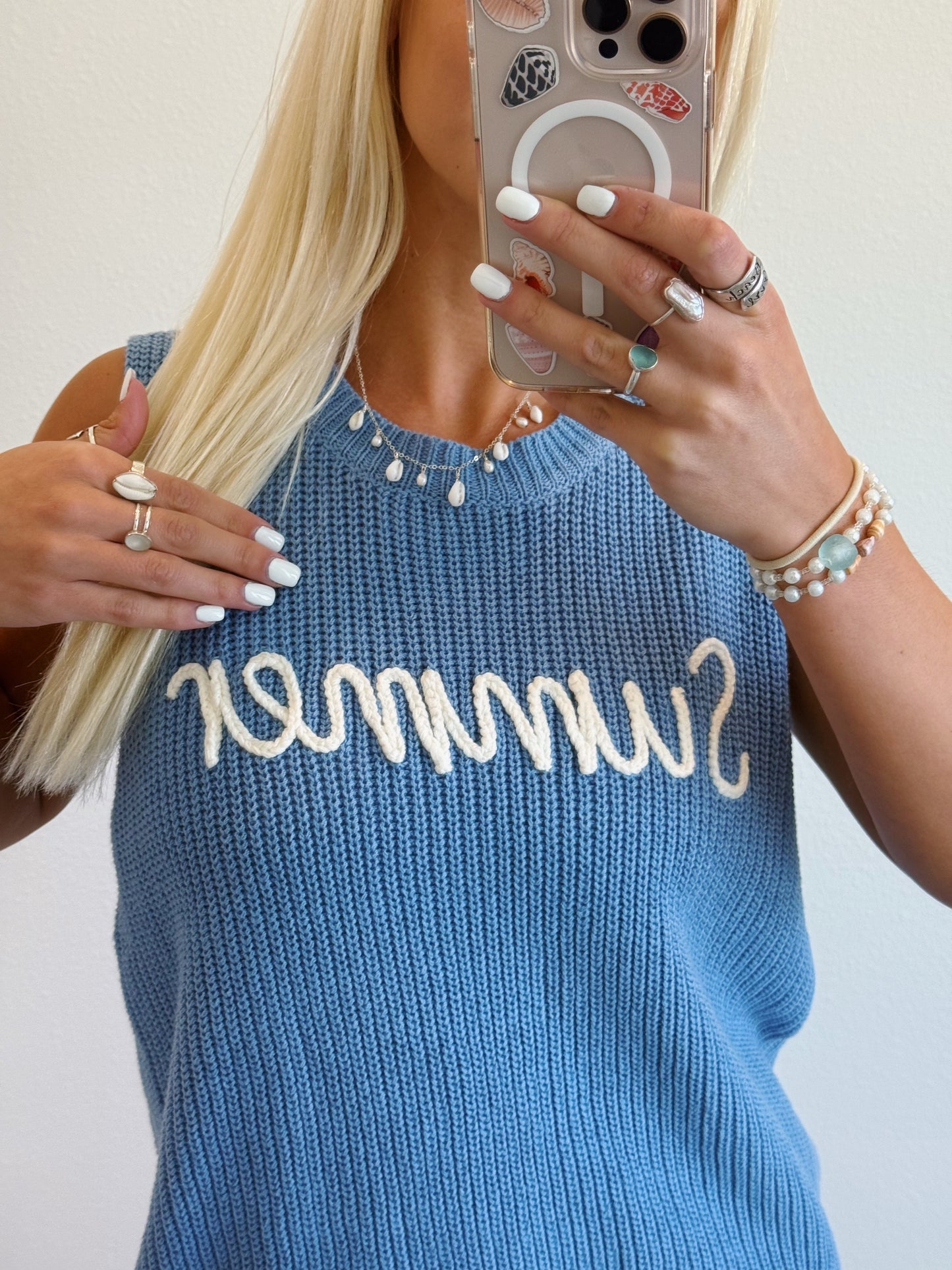 Blue Summer Sweater Tank Top